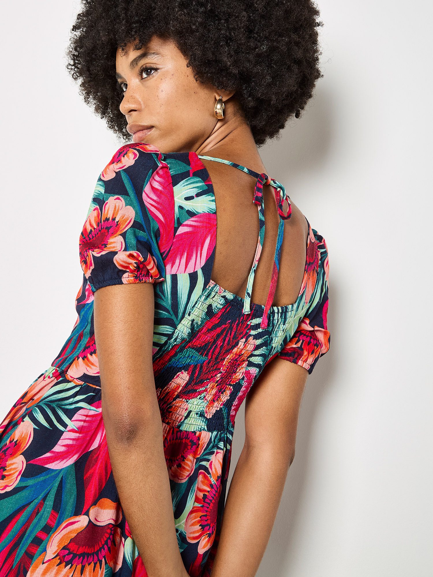 Apricot Druckkleid Mini-Kleid mit tropischem Blumenmuster