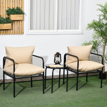 Outsunny Balkonset 3tlg. Gartenmöbel-Set, Bistro-Set mit 2 Stühlen, 1 Couchtisch, (Balkonmöbel-Set, 3-tlg., Gartensitzgruppe), für Balkon, Terrasse, Stahl, Beige