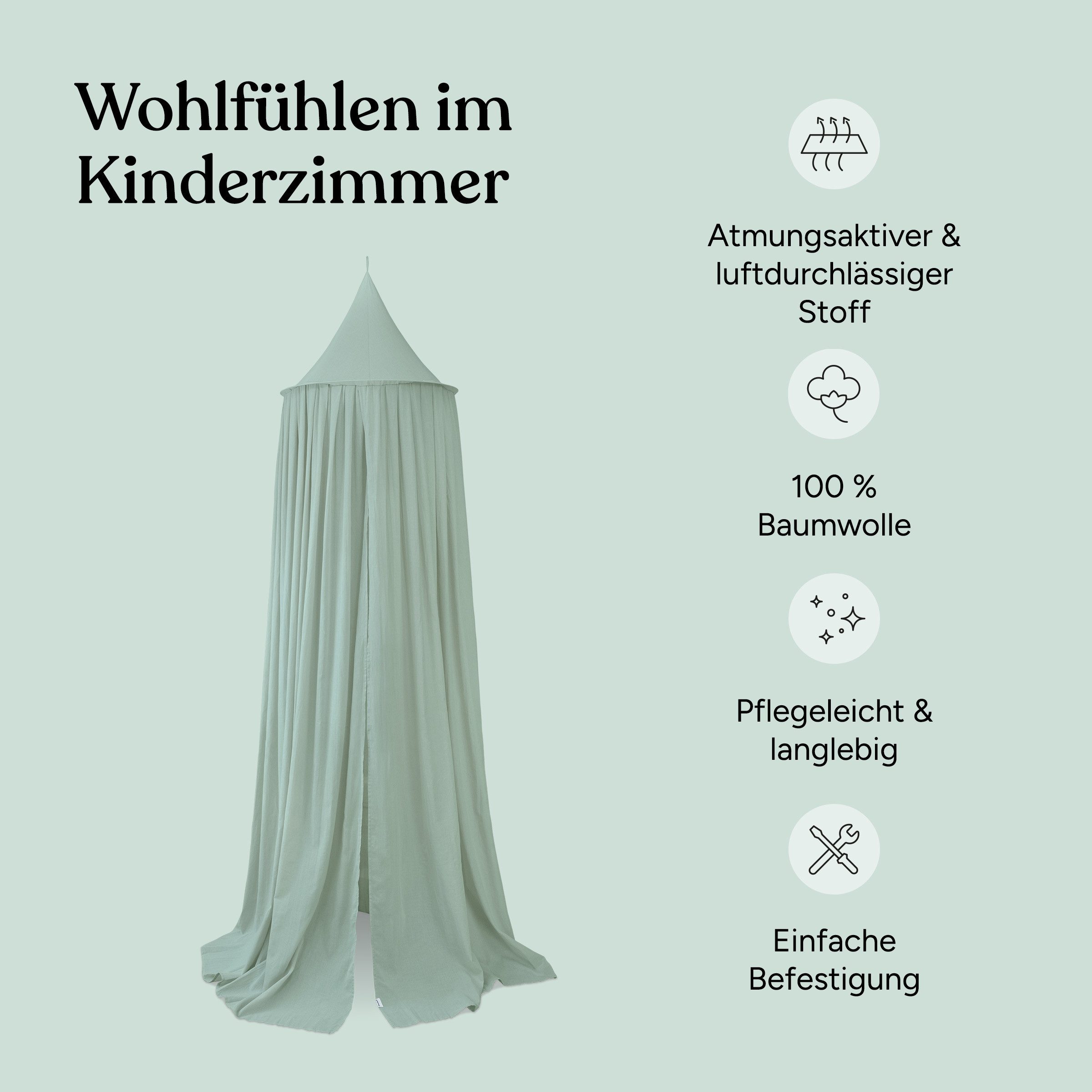 Ehrenkind Betthimmel Baldachin mit Ring, Betthimmel Kinderzimmer aus 100% Bio-Baumwolle (Wohlfühl-Dekoration für das Kinderzimmer), Als Betthimmel Hausbett oder Himmelbett Vorhänge
