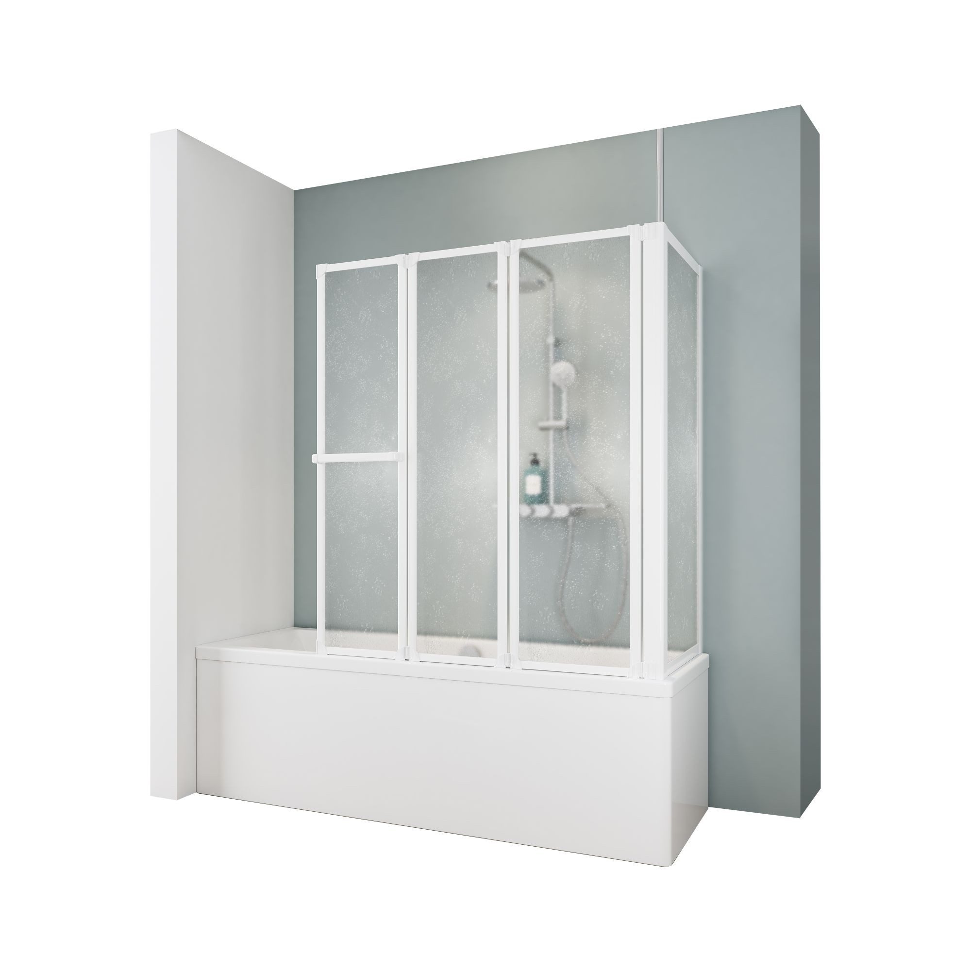 Schulte Badewannenfaltwand Komfort, Kunstglas, 128x140 cm, 3 tlg + Festelement, Tropfen Dekor, Weiß