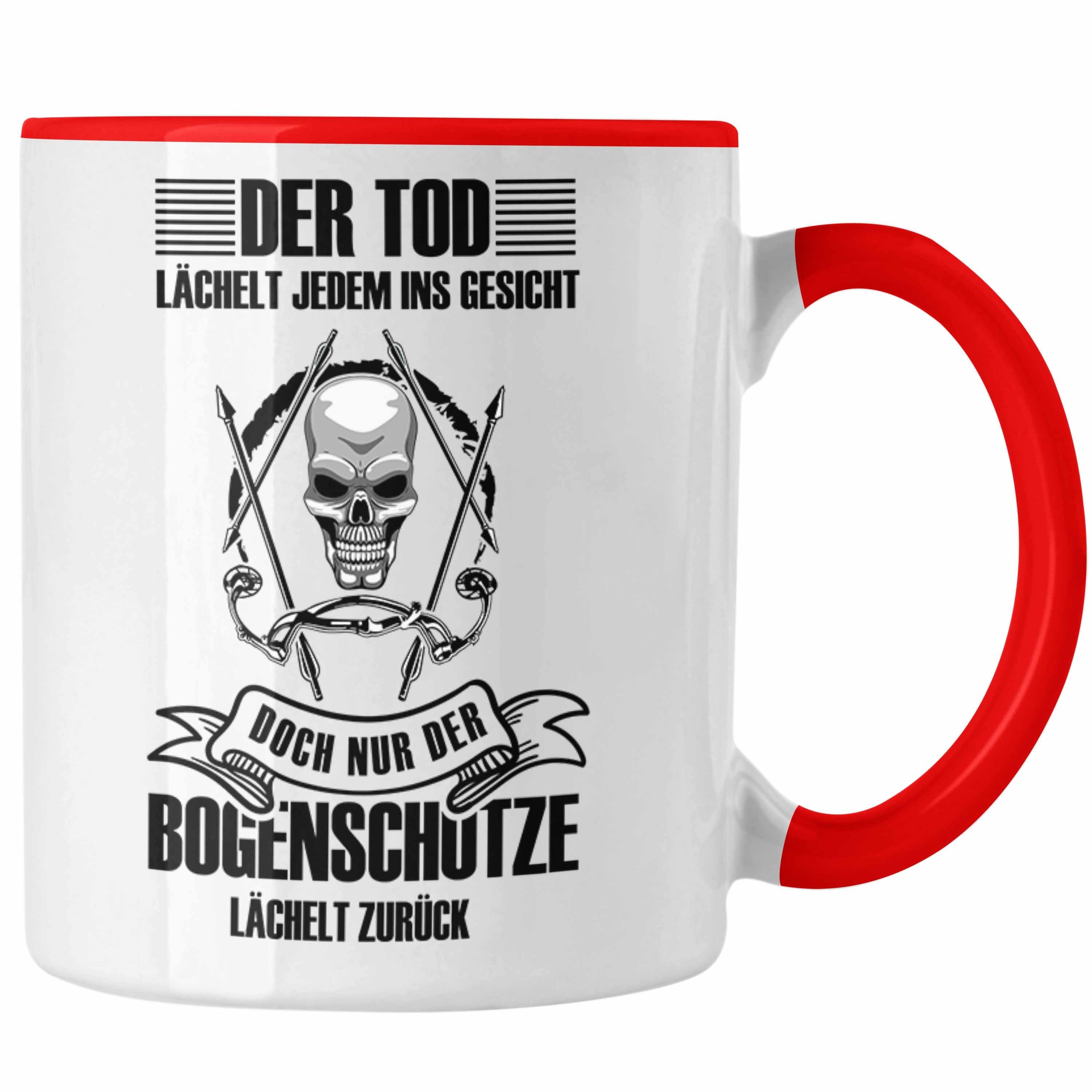 Trendation Tasse Lustige Bogenschießen Tasse für Bogenschützen Geschenkidee Pfeil und B Rot