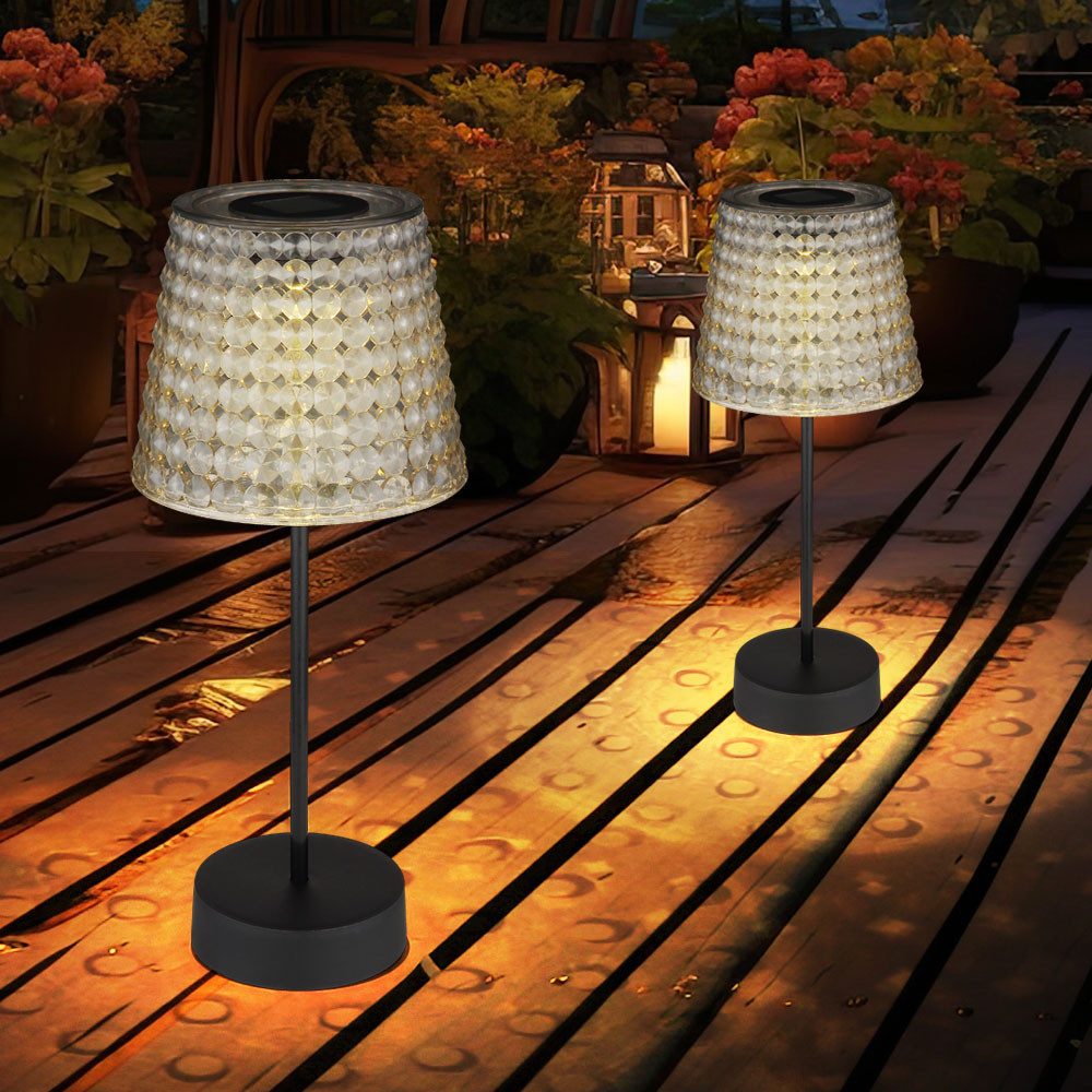 GLOBO LIGHTING LED Solarleuchte, LED-Leuchtmittel fest verbaut, Warmweiß, 2x Außenlampe Solarlampe Tischleuchte LED Gartendeko Kristallleuchte