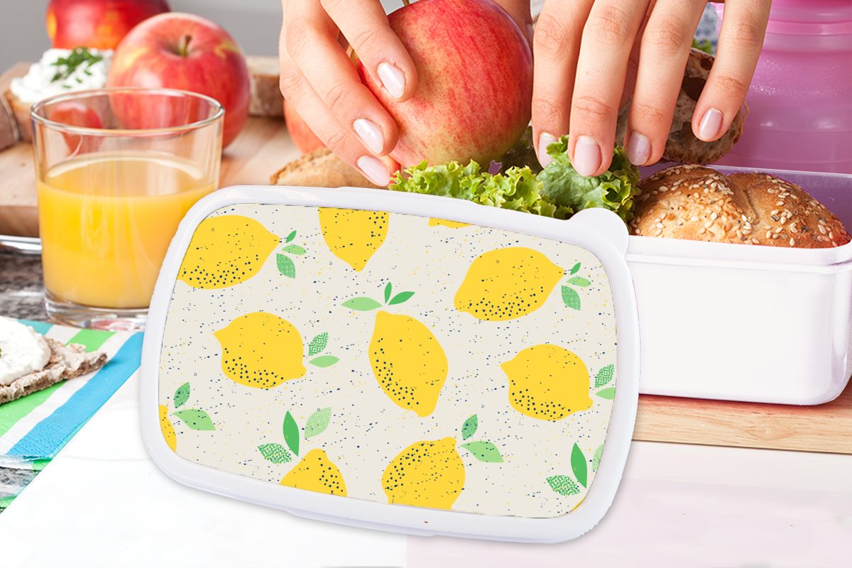 Kunststoff, Design, Erwachsene, - Lunchbox - Vintage (2-tlg), für Kinder Mädchen weiß Brotbox MuchoWow und Brotdose, Zitrone für Obst - und Jungs