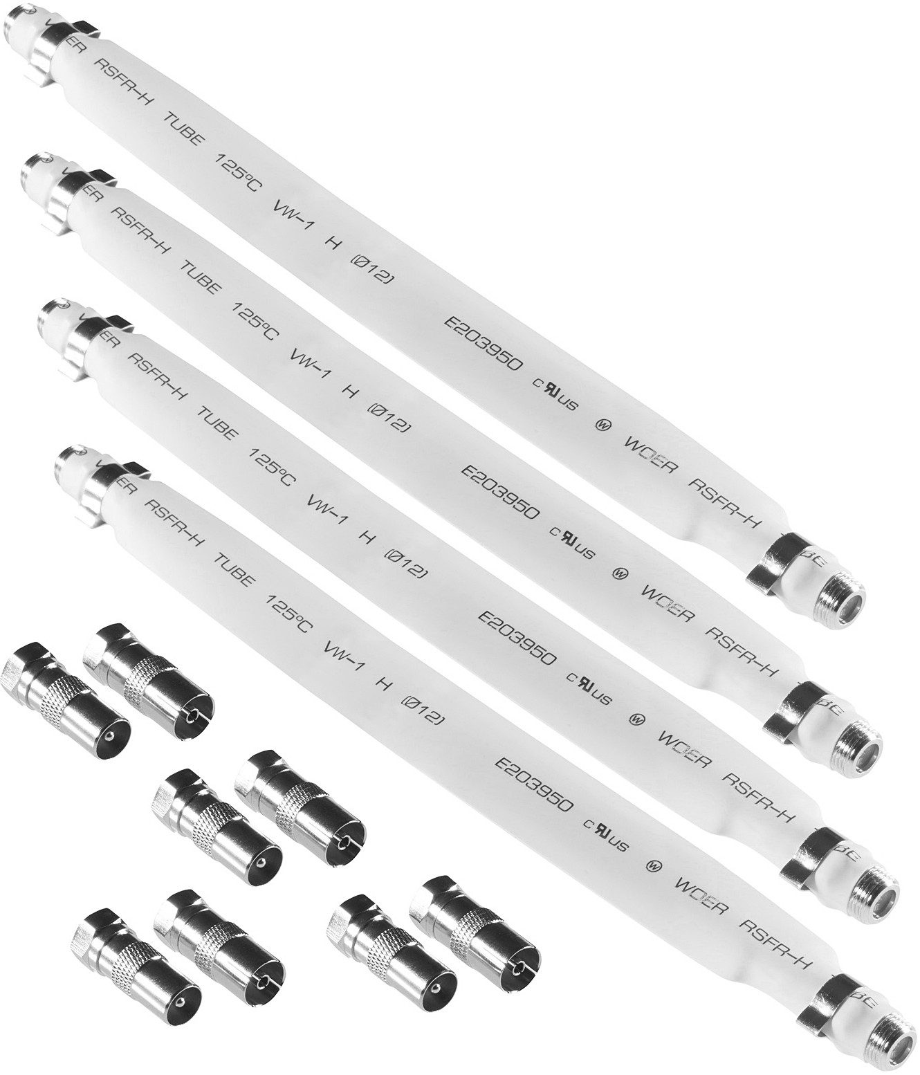 Poppstar SAT Fensterdurchführung SAT Kabel flach SAT-Kabel, (21.5 cm), 21,5cm Durchführung 2mm ultra-flach, Kupplungen 8x F-Stecker, weiß