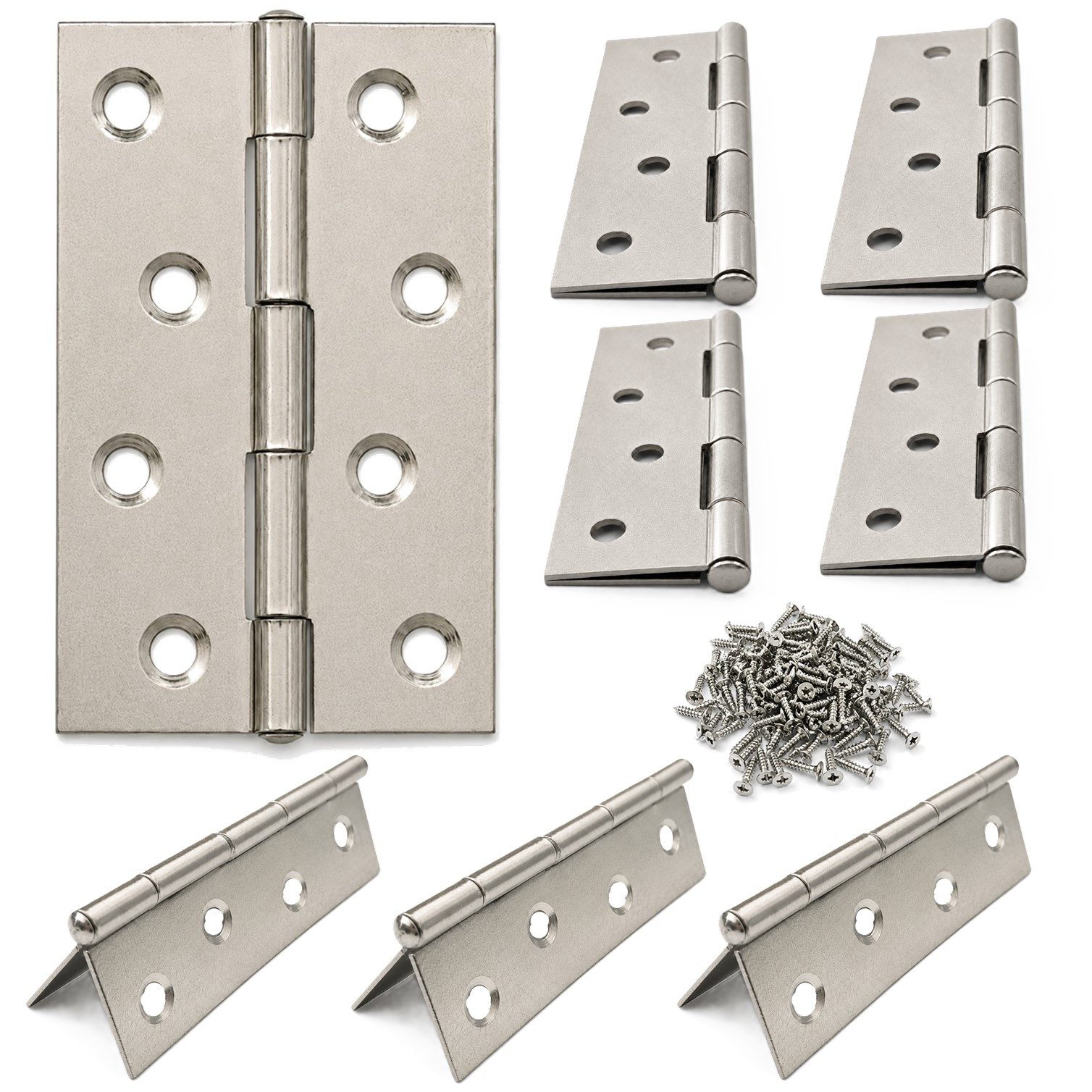 HOOZ Möbelbeschlag Scharniere Edelstahl 87x55mm 8er Set Möbelscharnier inkl. Schrauben (8 St., Set), Gerolltes Klappscharnier mit 315° Öffnungswinkel und 8 Senkbohrungen