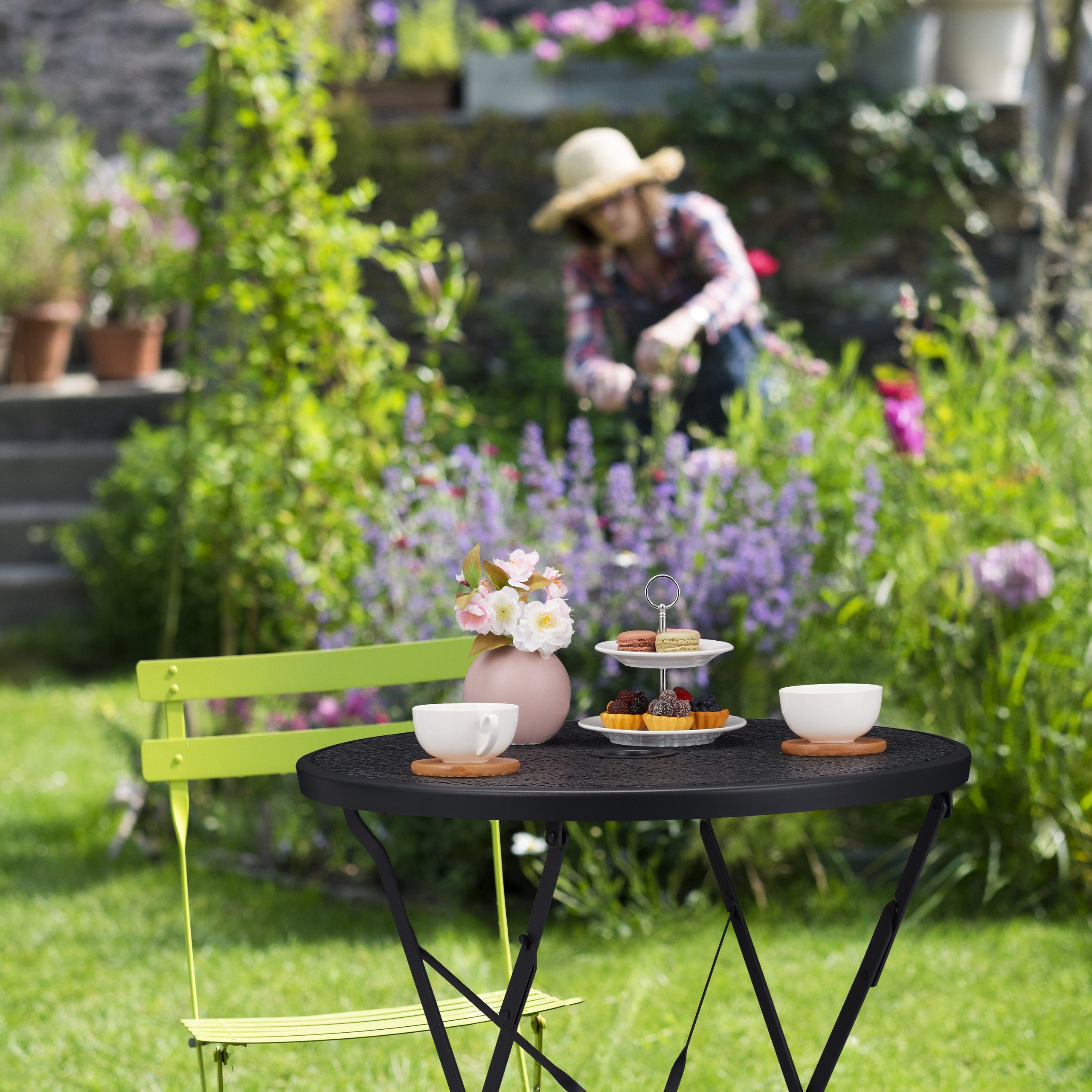 relaxdays Gartentisch Klappbarer Balkontisch schwarz (Einzeltisch, 1-St., 1-teilig)