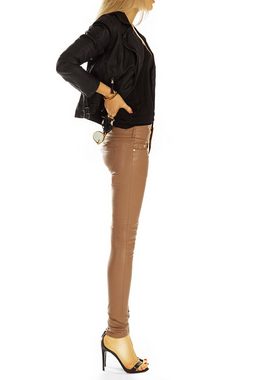 be styled Lederimitathose Röhrenhose skinny low waist Jeans Kunstlederhose - Damen - j44L-1 in Unifarben, mit Stretch-Anteil, veganes Kunstlederimitat