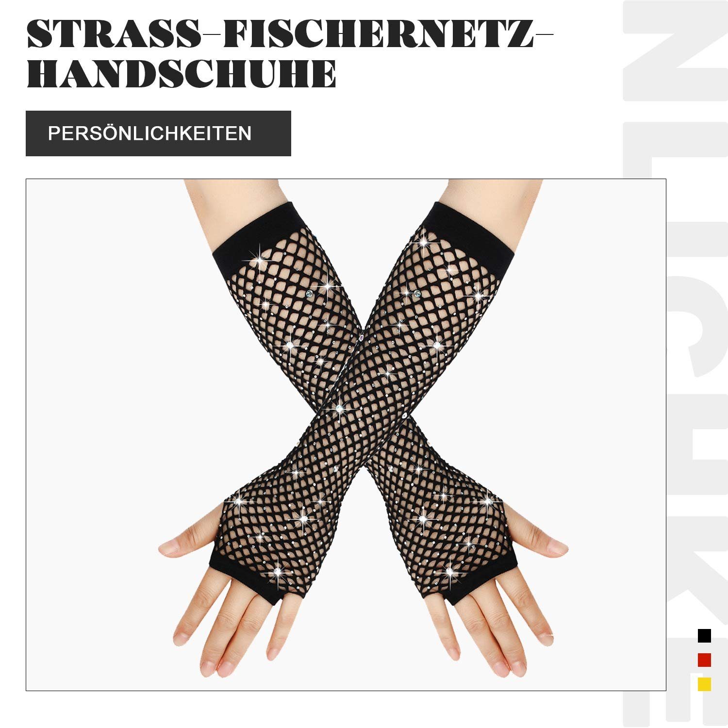 Strasssteinen MAGICSHE Lange Prom Orange Fingerlose mit Abendhandschuhe Fischernetz Damen