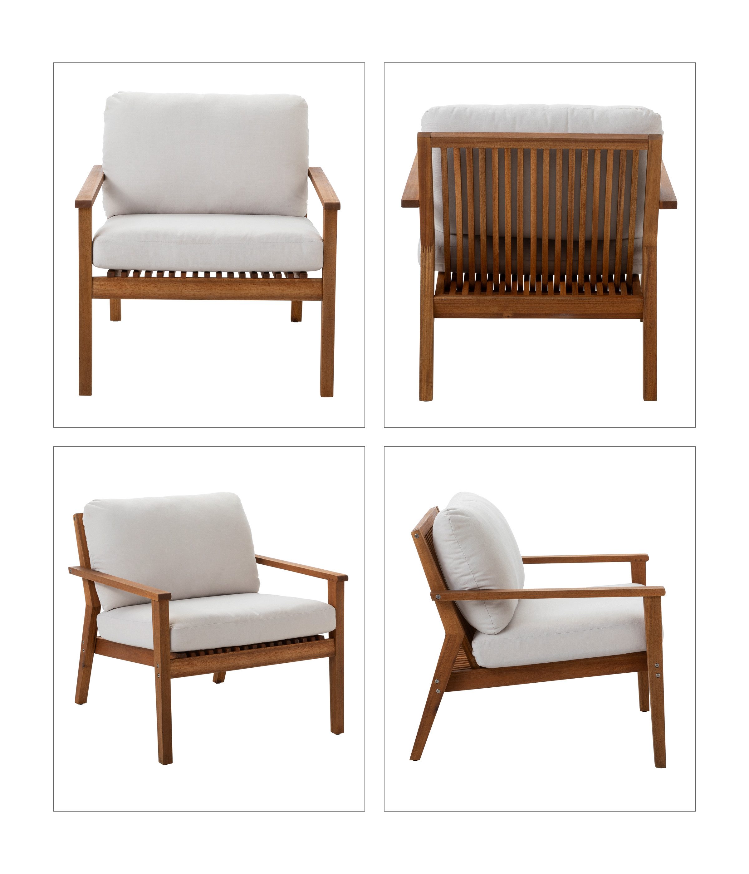 Dehner Balkonset Santiago, 4-teilige Sitzgruppe mit 1x Sofa / 2x Sessel / 1x Tisch, modernes Gartenmöbel aus FSC® zertifiziertem Akazienholz