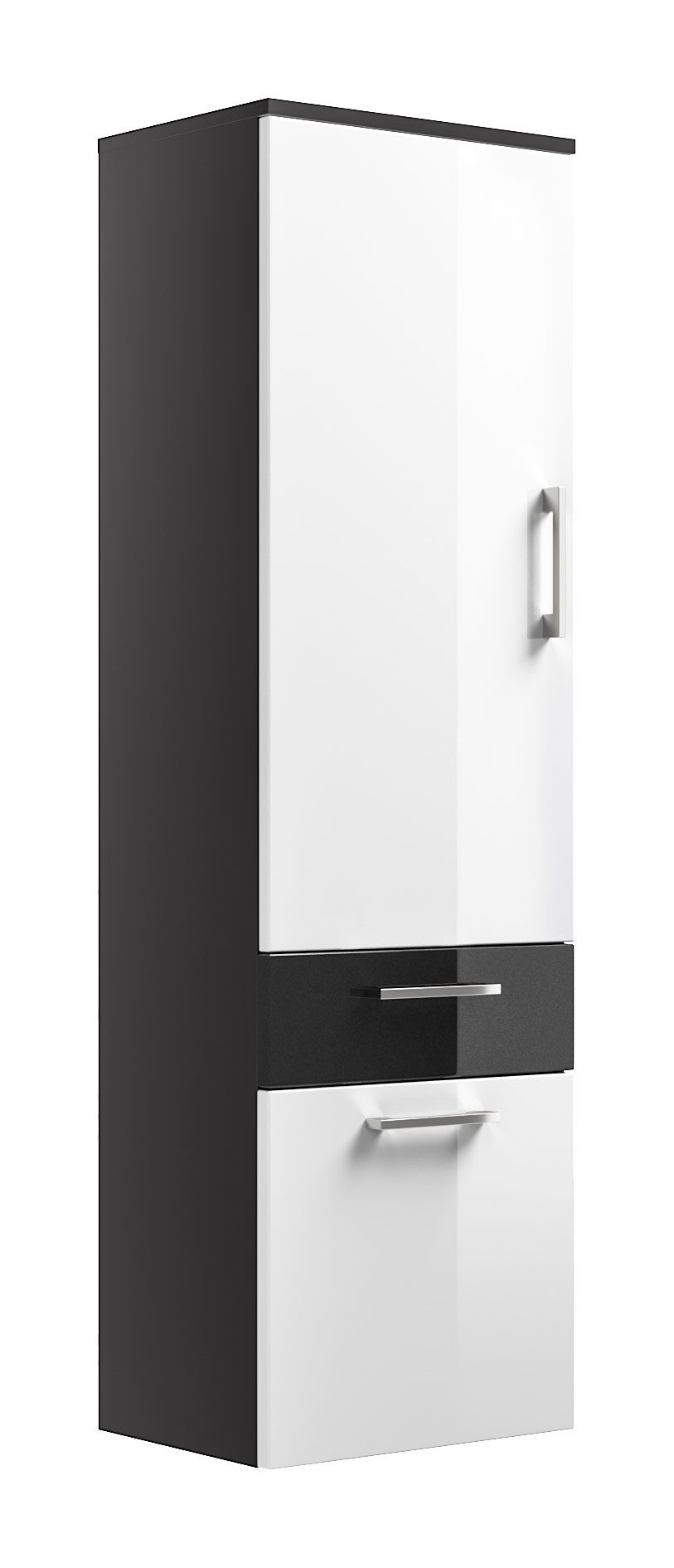 Magnolia Home Badmöbel-Set Hochschrank Rima 135 cm Weiss hochglanz/Grafit hochglanz