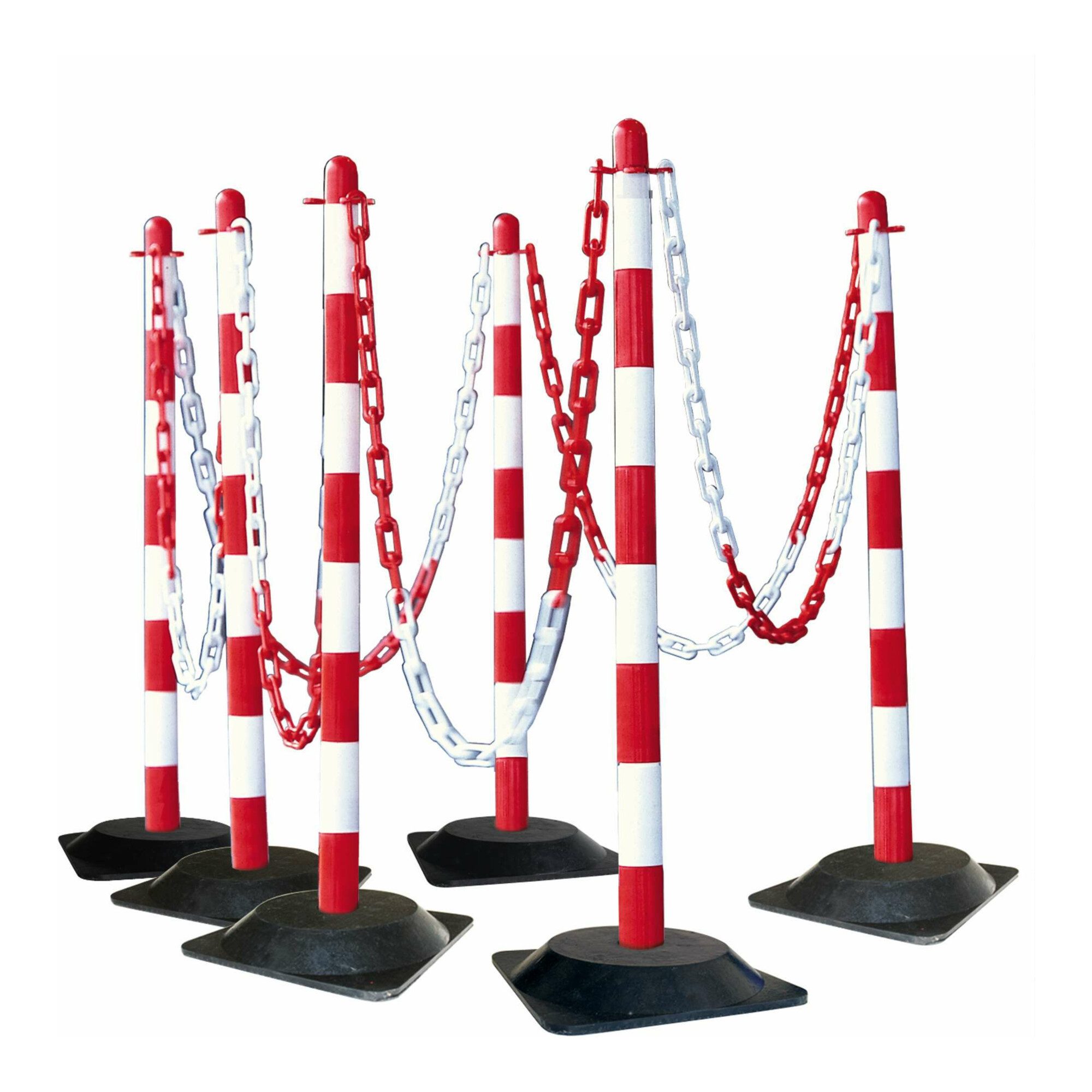 Moravia Absperrpfosten Moravia Kettenständer Set mit Hartgummifuß rot/weiß 10 m Kette + Verbi