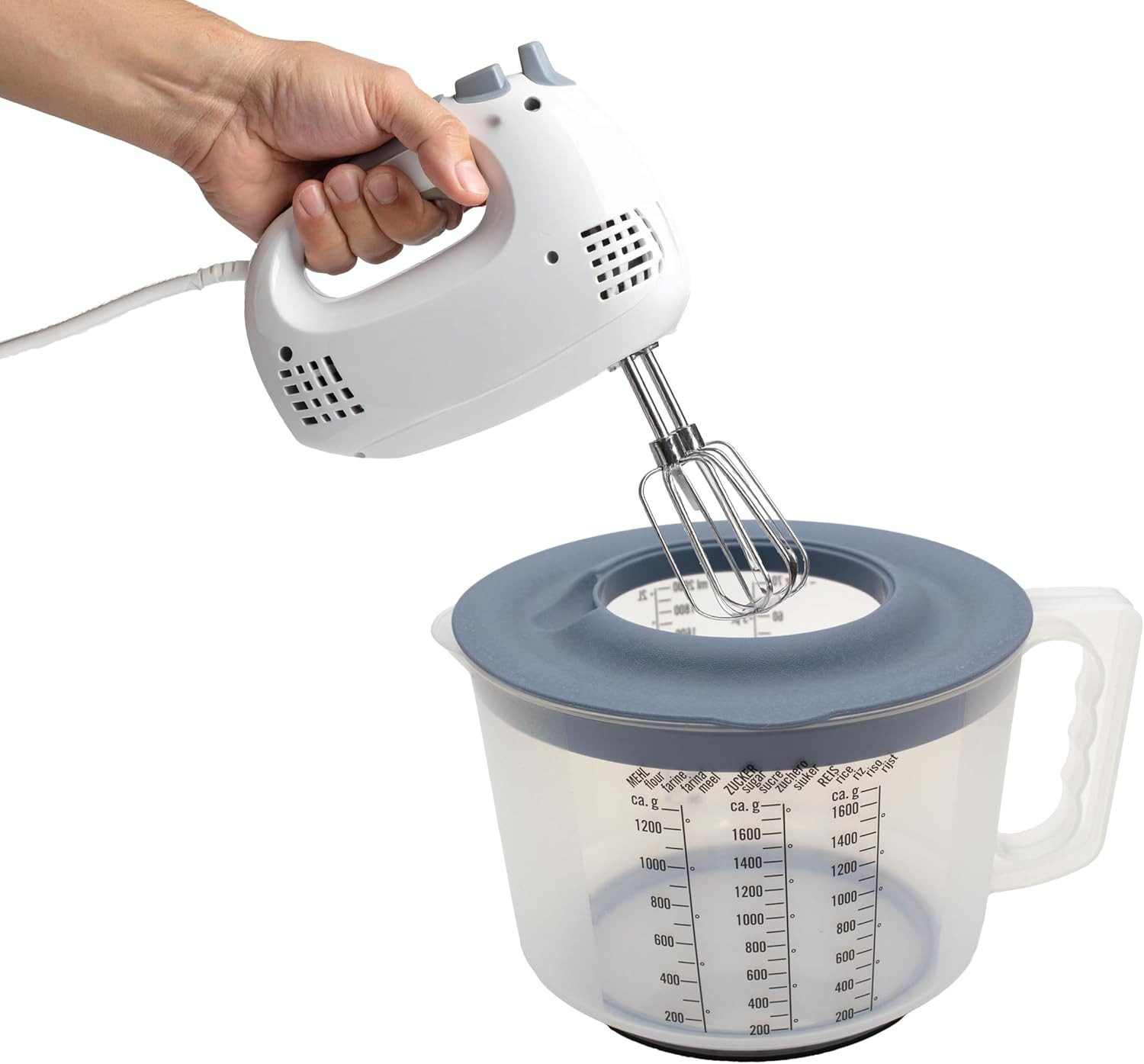 mucHome Messbecher 3in1 Rührbecher 2L mit Spritzschutz, Verschlussdeckel und Ausgießer – Bild 2 von 5