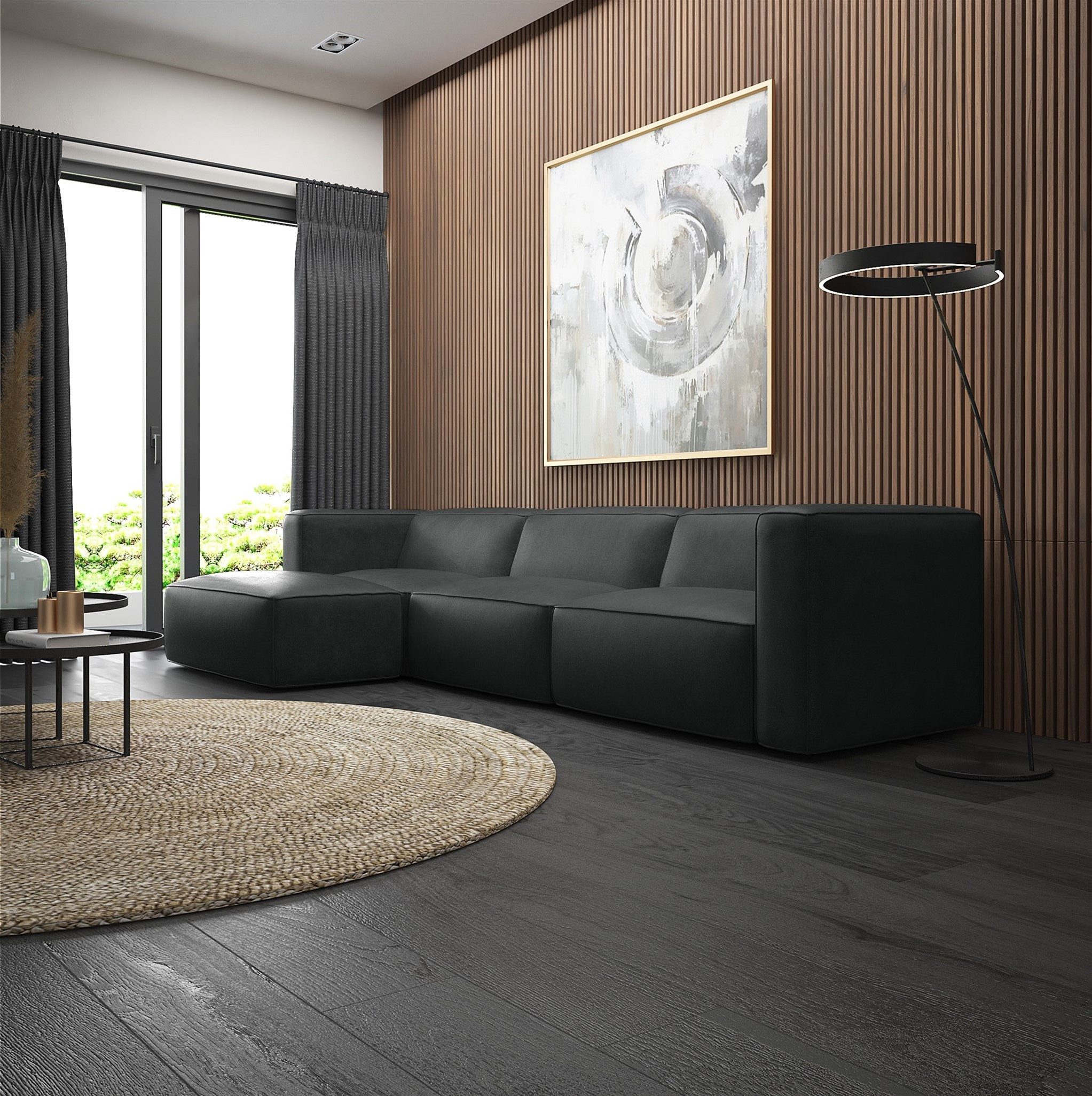 Fun Möbel Ecksofa Designersofa Sofa HELMER in Stoff Pola, Ottomane Rechts oder Links, Rundumbezug