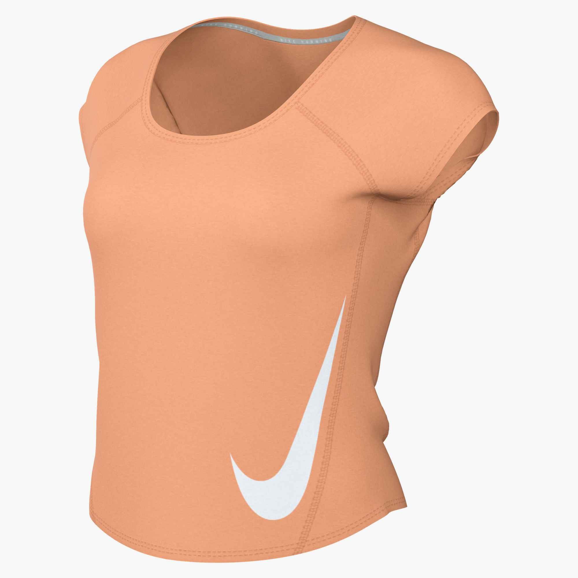 Nike Lauftop W NK TEMPO SWOOSH RUN DF SS mit Rundhalsausschnitt, normale Länge, ohne Verschluss, aus Polyester