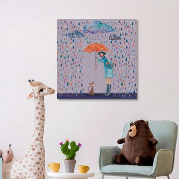 Posterlounge Holzbild Mila Marquis, Es regnet, Kätzlein, Kinderzimmer Malerei
