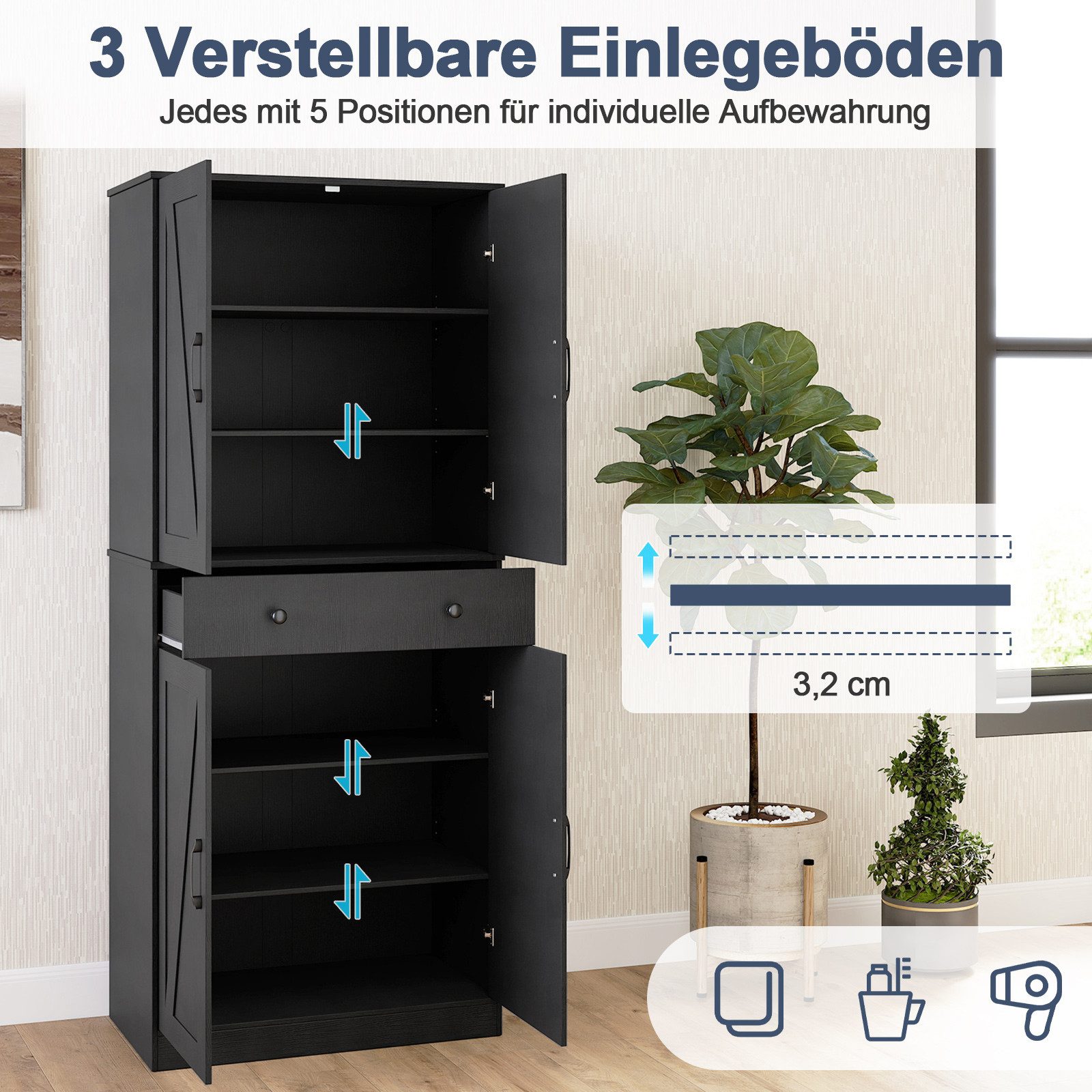 COSTWAY Vorratsschrank Küchenbuffet mit verstellbarem Regal, Schublade weiß
