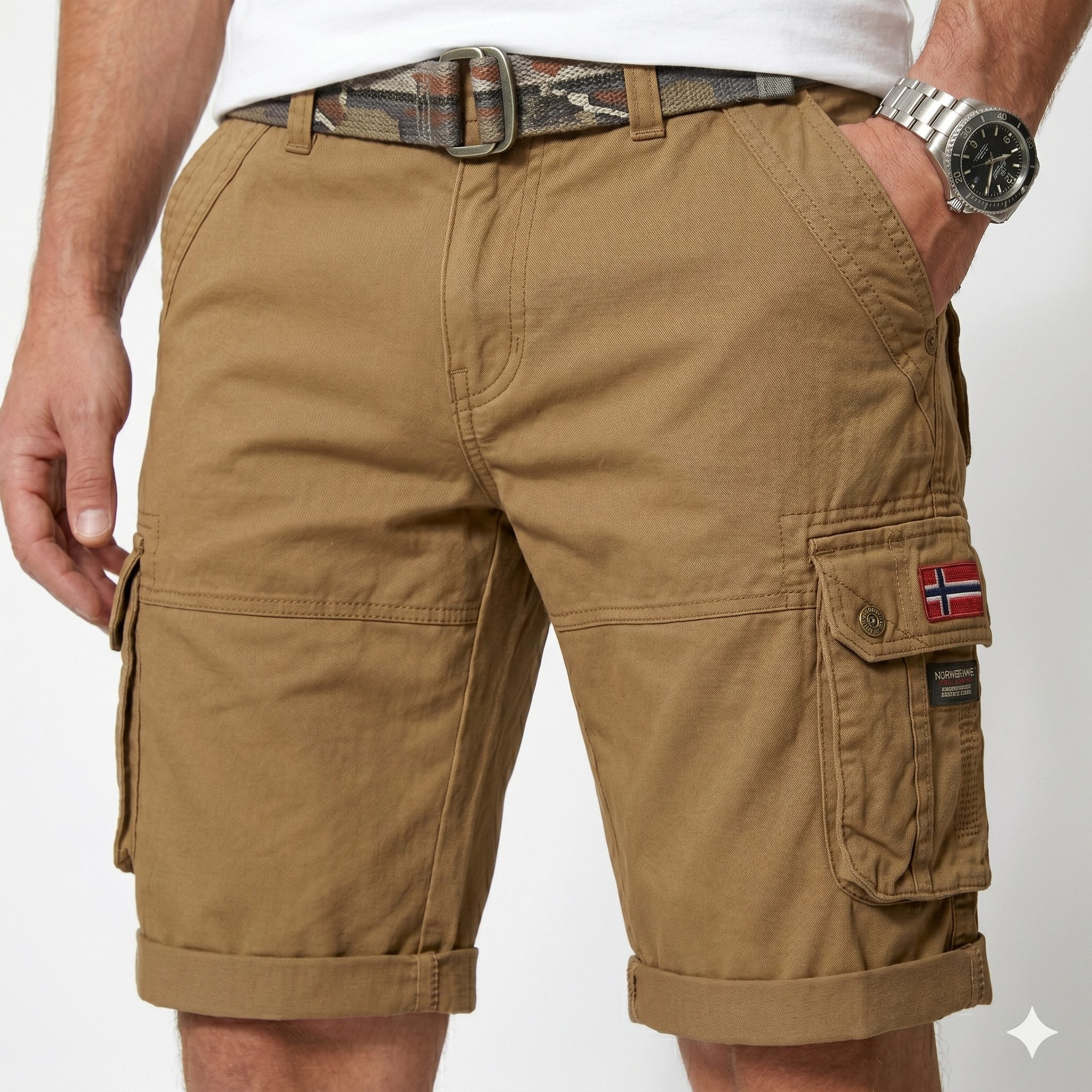 Geographical Norway Cargoshorts kurze Hose aus Baumwolle, Sommer-Bermuda (Packung, 1-tlg) Herrenshorts mit Gürtel Größe S bis 5XL