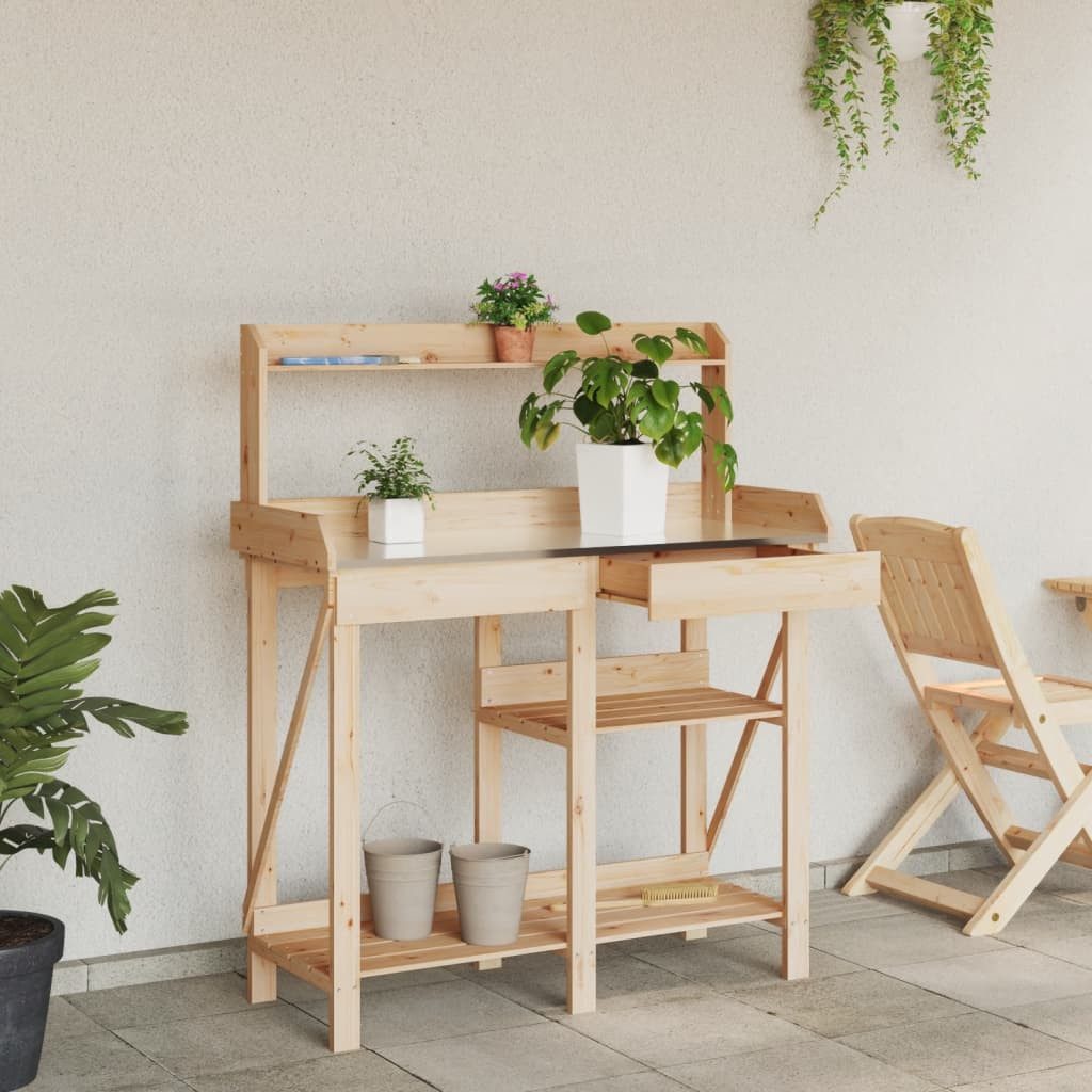 vidaXL Blumenständer Pflanztisch mit Ablagen Massivholz günstig online kaufen