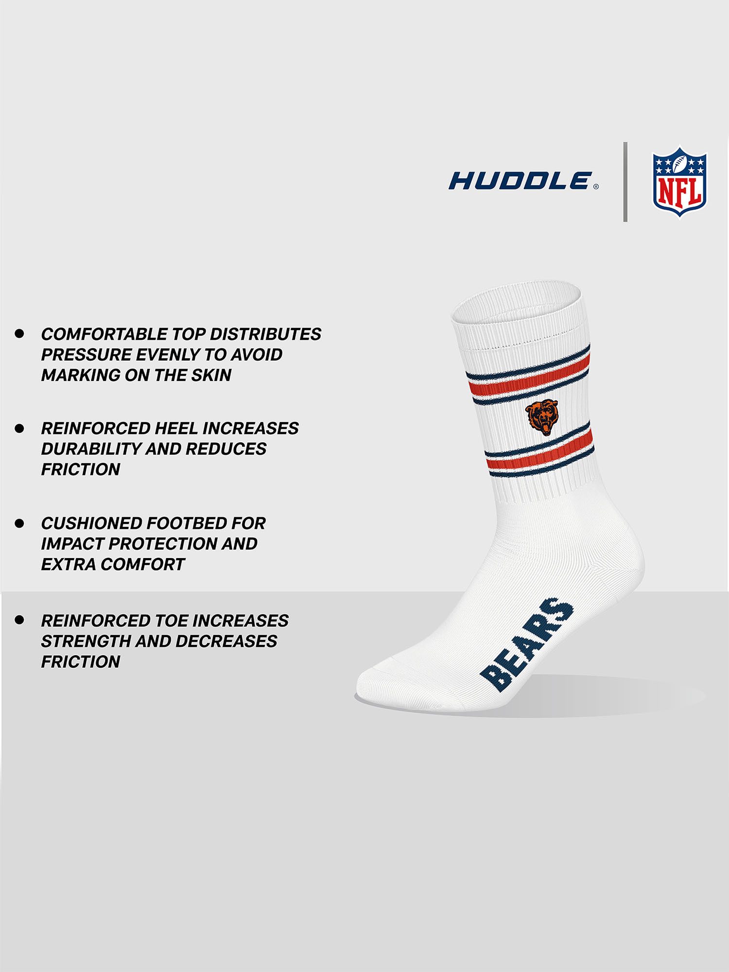 HUDDLE Freizeitsocken Chicago Bears Crew (6-Paar) Casual Socken, Alltagssocken, Bequeme Socken