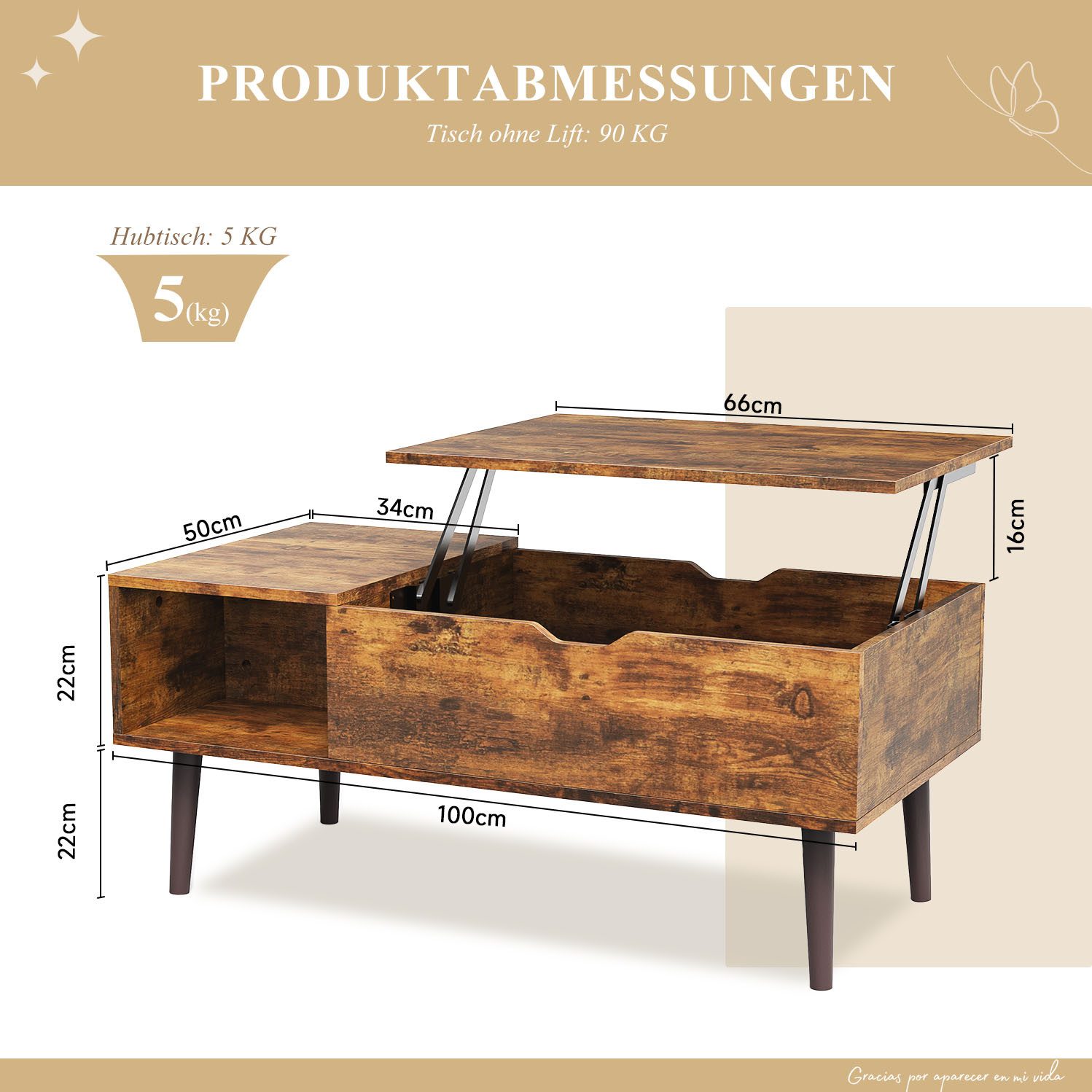 Refined Living Couchtisch Couchtisch Holz Quadratisch Höhenverstellbar Ausz günstig online kaufen