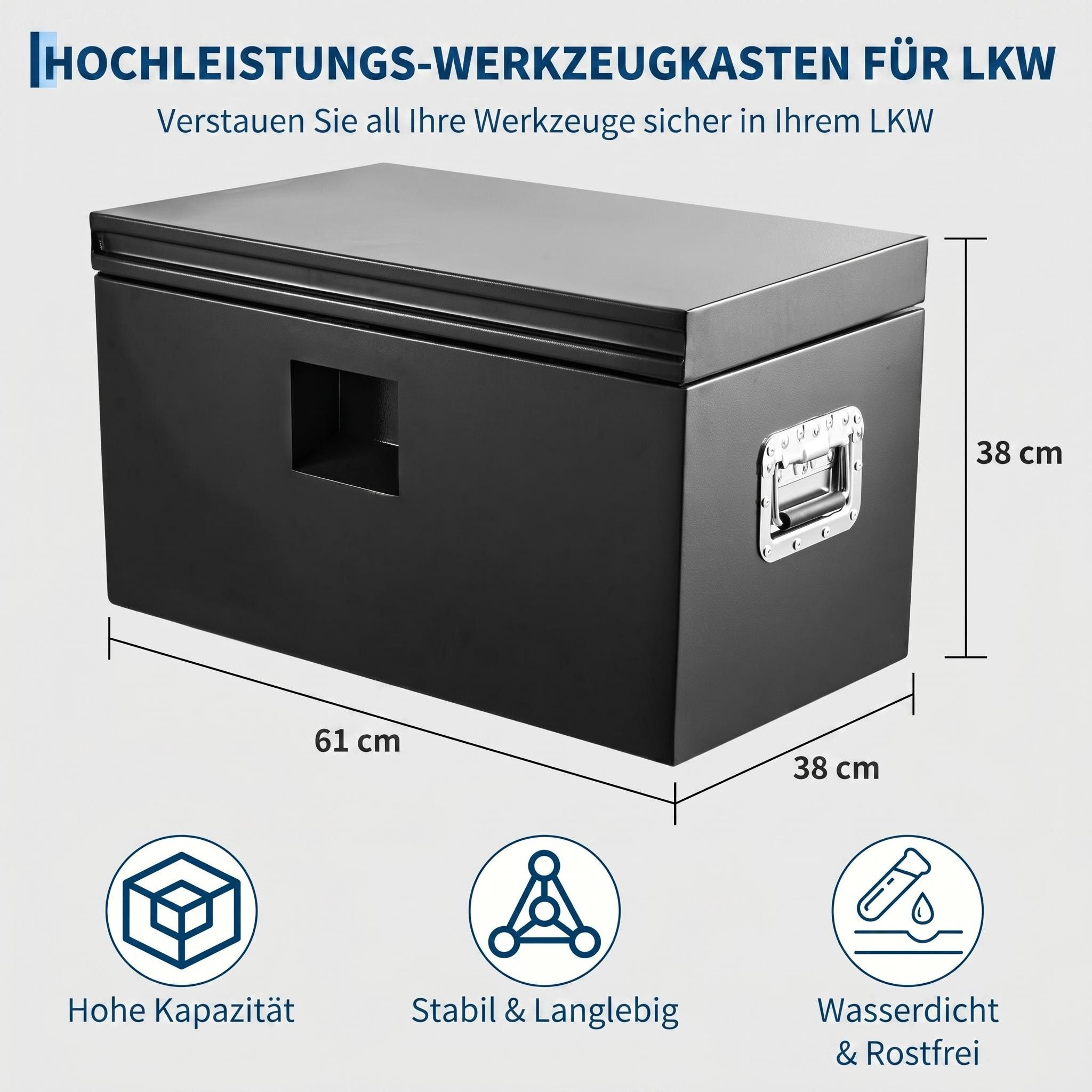 GarveeMore Werkzeugbox Schwerlast-Stahlwerkzeugkiste, Wasserdicht & Rostschutz, mit Gasdruckfeder & ergonomischen Griffen, für LKW – Bild 3 von 5