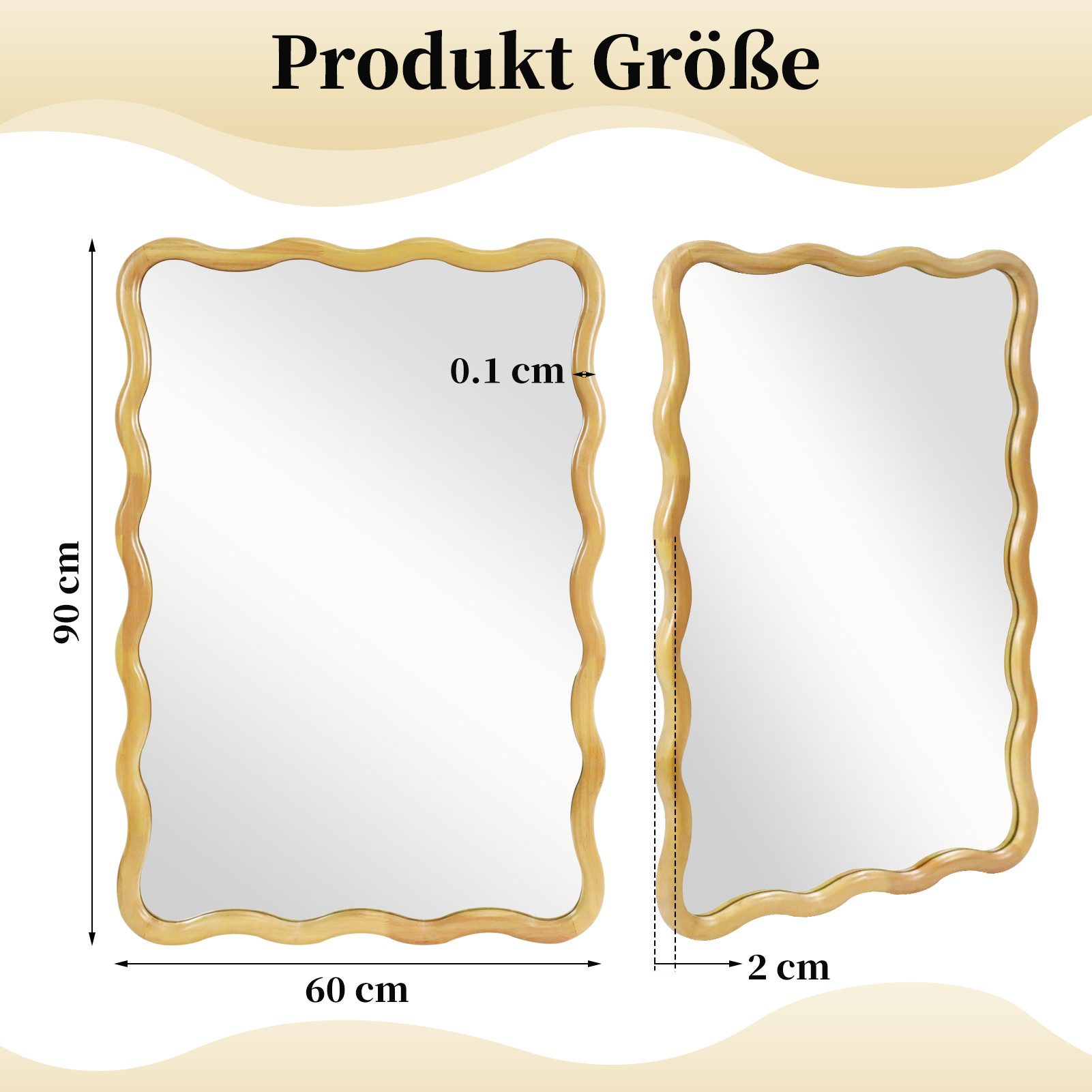 G-LEAF Spiegel Unregelmäßiger Rechteckiger Wandspiegel, Hölzerner Wellen-Wa günstig online kaufen