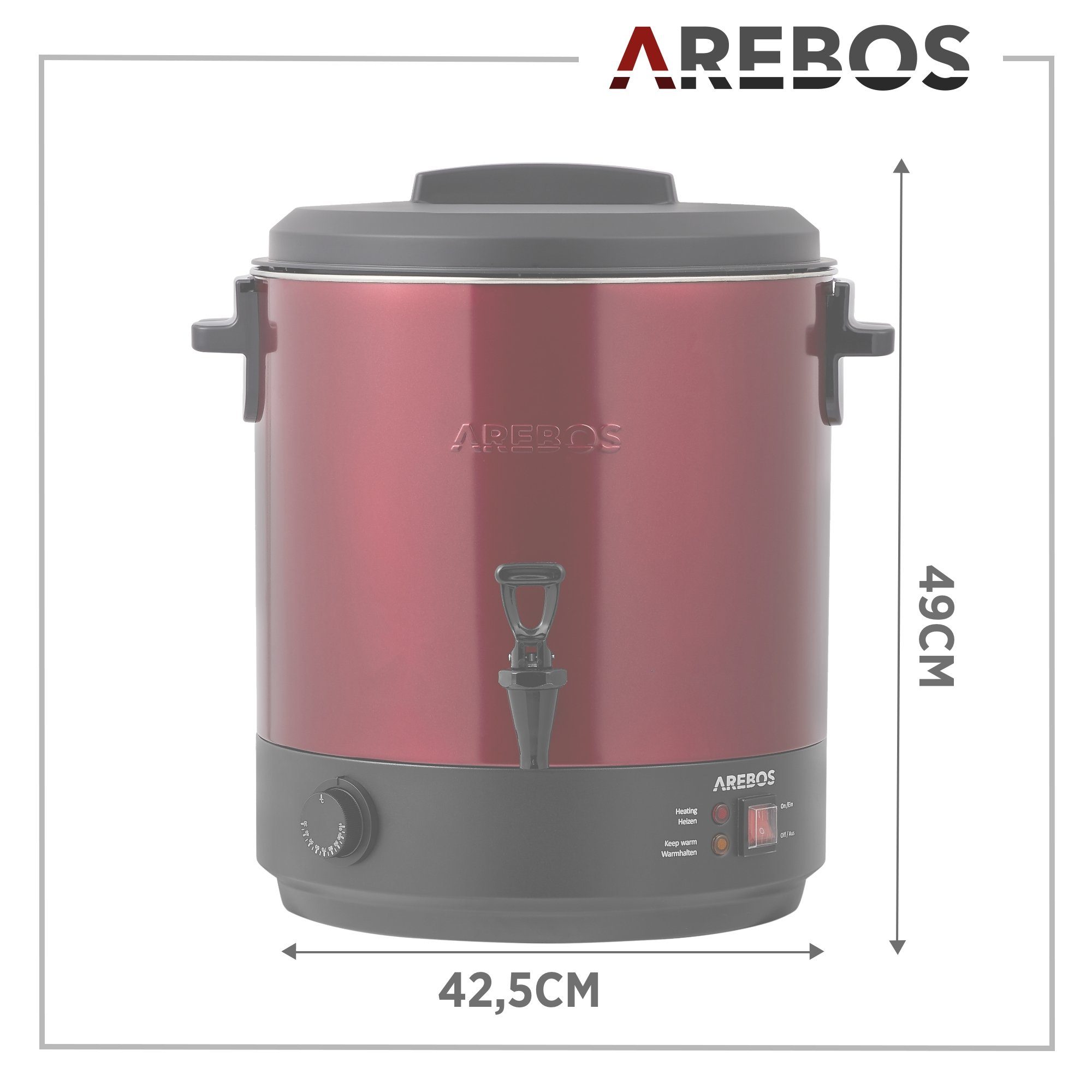 Arebos Einkoch- und Glühweinautomat 2500 W, Einkochtopf 28 L, mit Thermostat & Überhitzungsschutz, 2500 W, Timer
