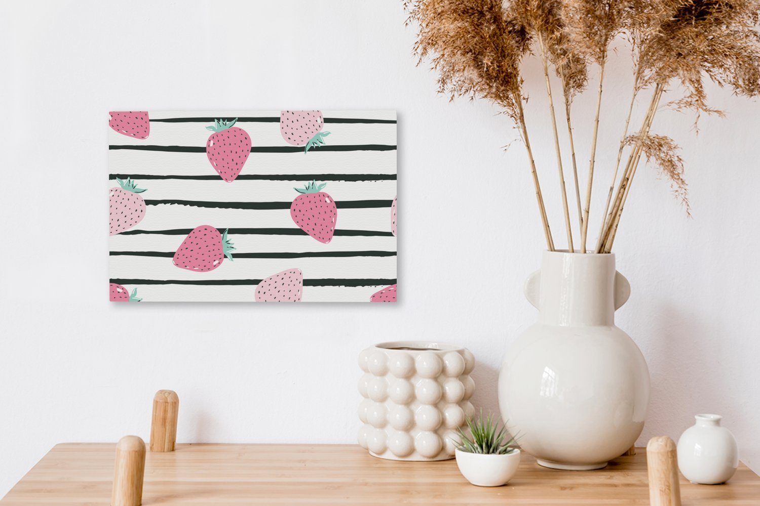 Wanddeko, Aufhängefertig, cm St), 30x20 OneMillionCanvasses® Sommer Leinwandbilder, - (1 Erdbeeren Pastell, Wandbild Leinwandbild -