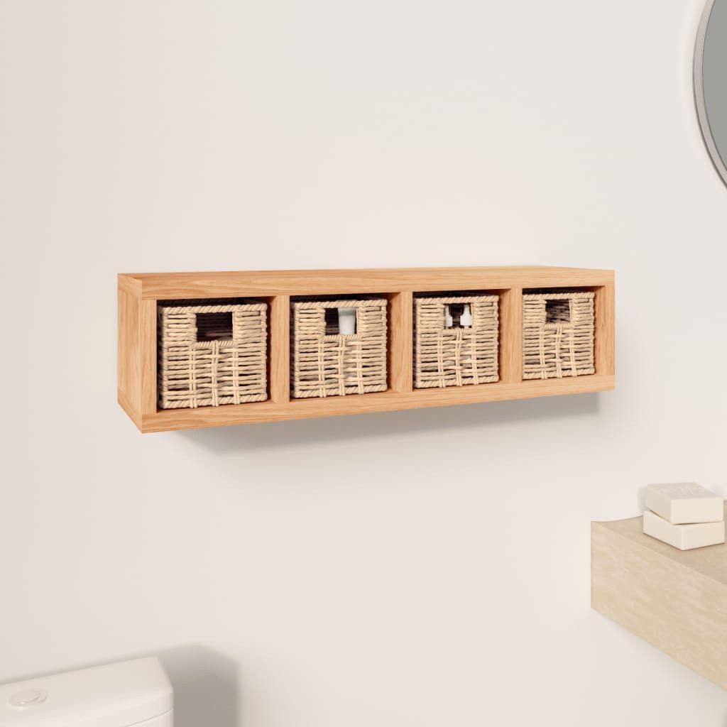 vidaXL Wandregal Wandregal mit Körben 62x18x16 cm Massivholz Nussbaum