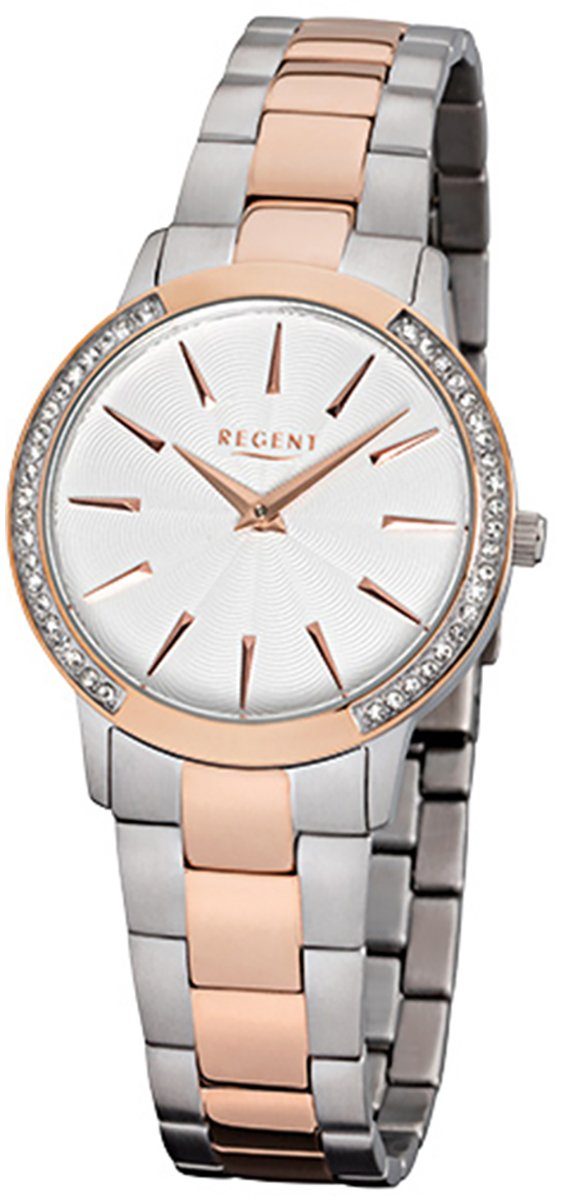 Regent Quarzuhr Regent Damen-Armbanduhr silber rosegold, (Analoguhr), Damen Armbanduhr rund, mittel (ca. 32mm), Edelstahlarmband
