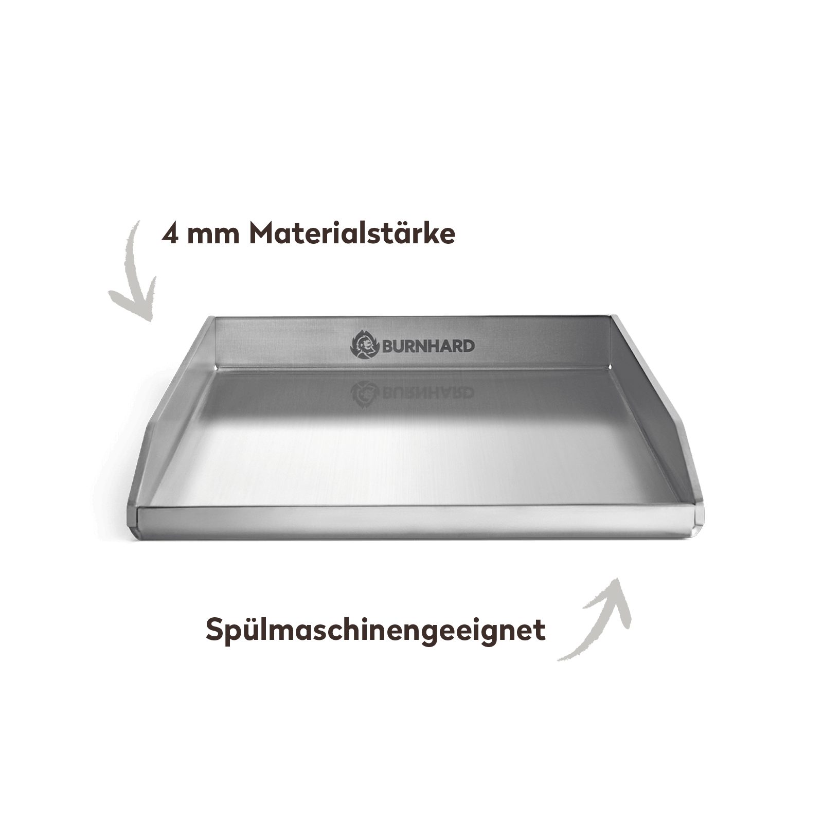 BURNHARD® Grillrost Plancha Grillplatte Edelstahl FRED 41,5 x 23,5 x 3,5 cm – Bild 4 von 5