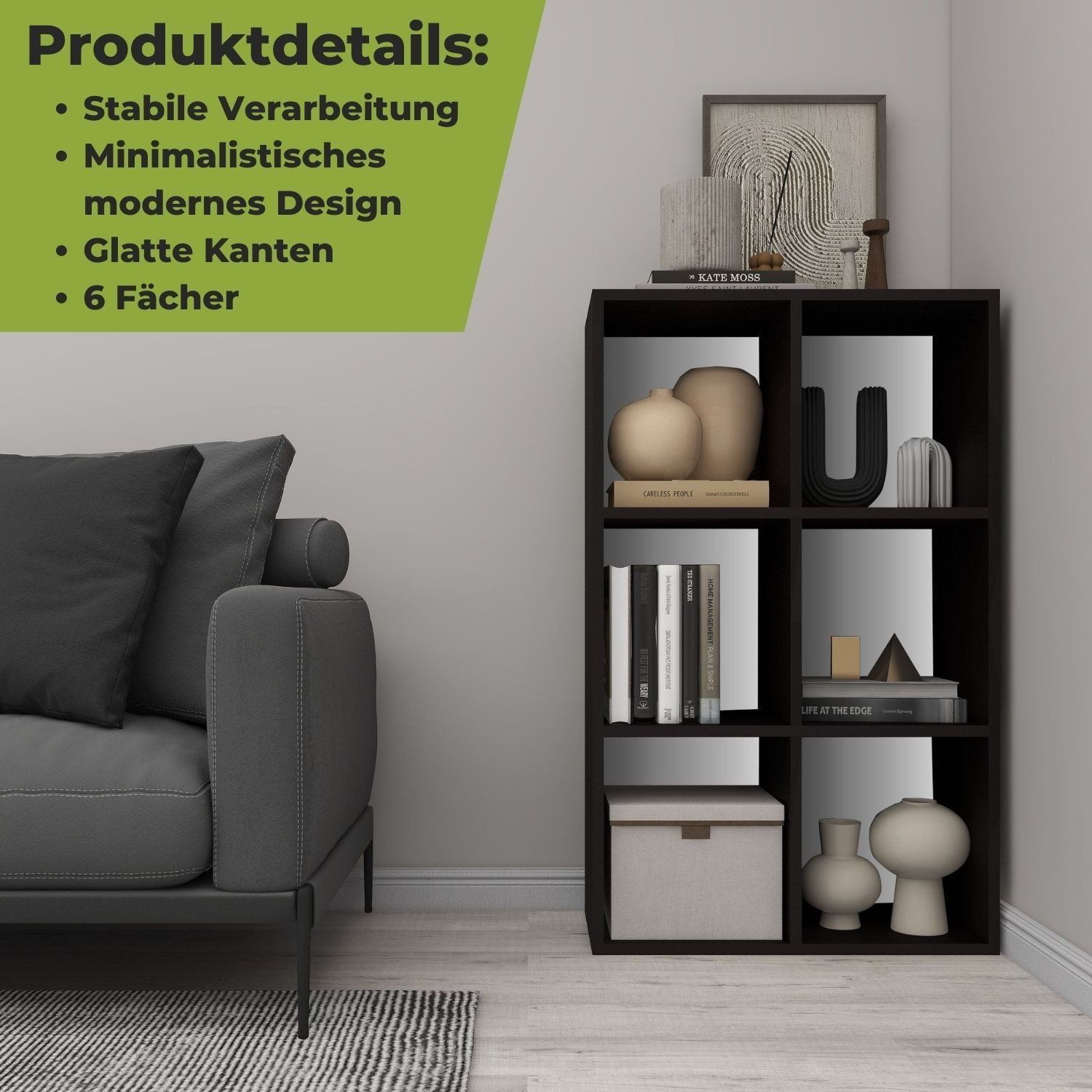Coemo Standregal DELTA-6, Schwarz Standregal 65x30x98 cm Aktenregal Holz Raumteiler kombinierbar