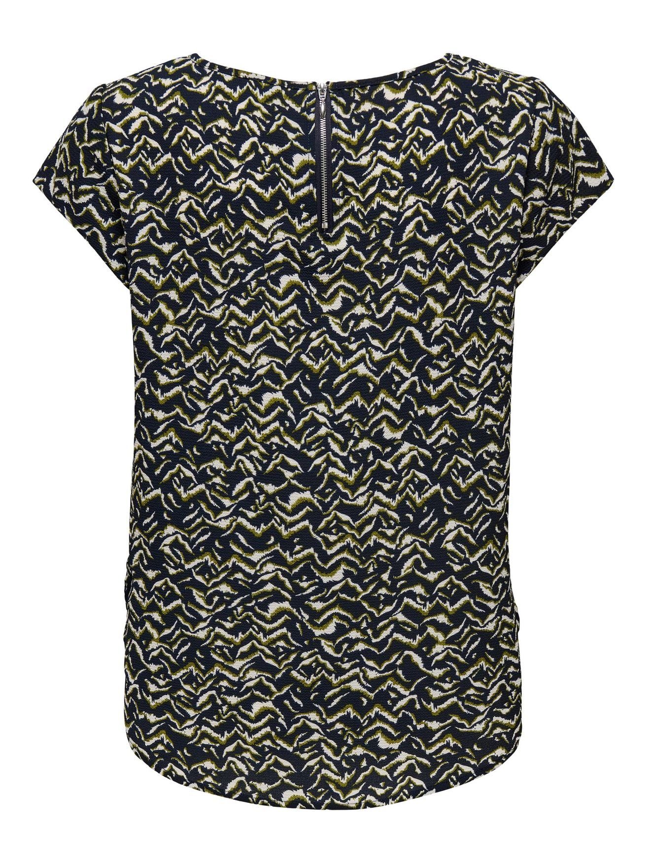 Bluse in Kurzarm Dunkelblau-Braun ONLVIC Blusenshirt Print (1-tlg) 4234 ONLY