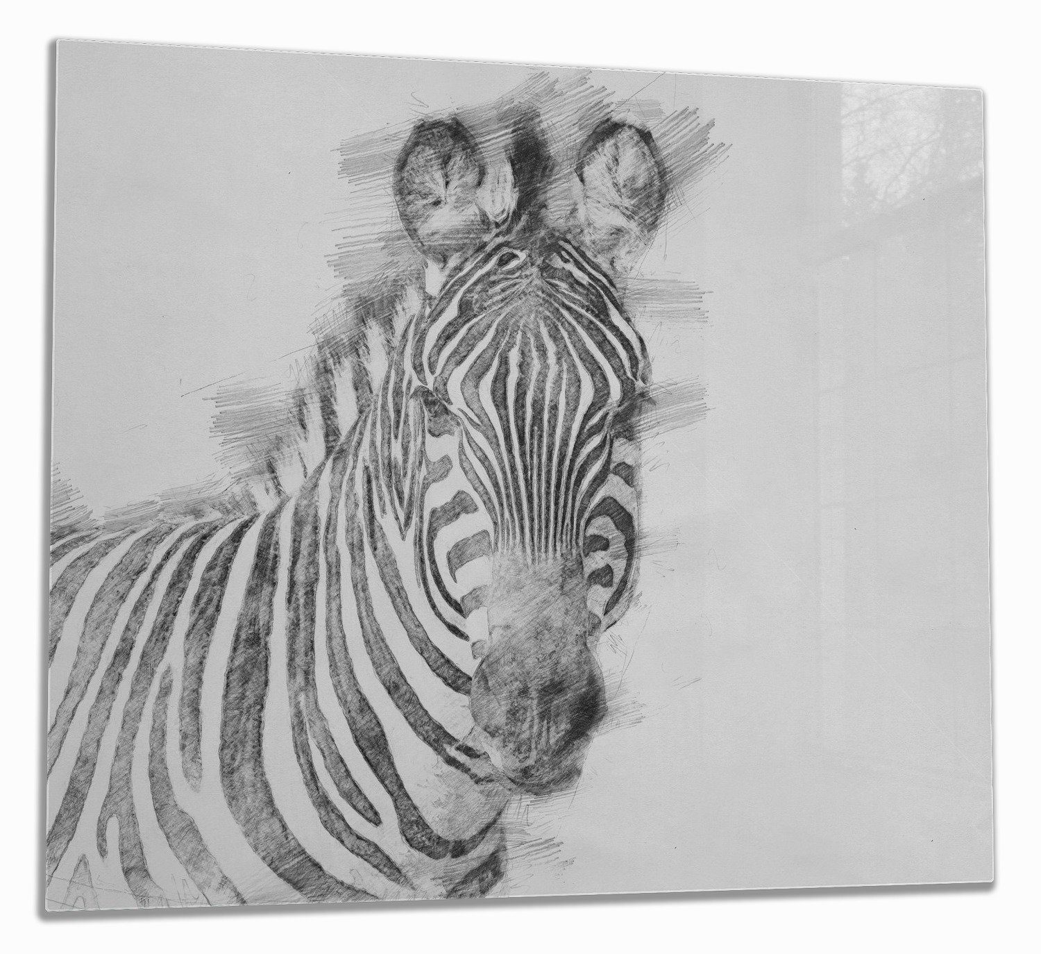 Wallario Herd-Abdeckplatte Zebra in schwarz weiß - Bleistift Zeichnung, ESG-Sicherheitsglas, (Glasplatte, 1 tlg., inkl. 5mm Noppen), verschiedene Größen