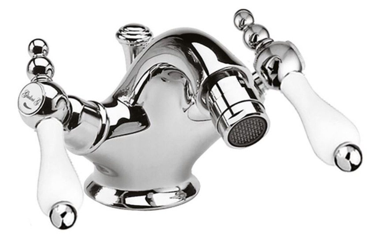 Casa Padrino Waschtischarmatur Silber Waschtischarmatur Weiß cm / - Qualität Retro 10,5 Bidetarmatur Jugendstil Badezimmer Luxus H