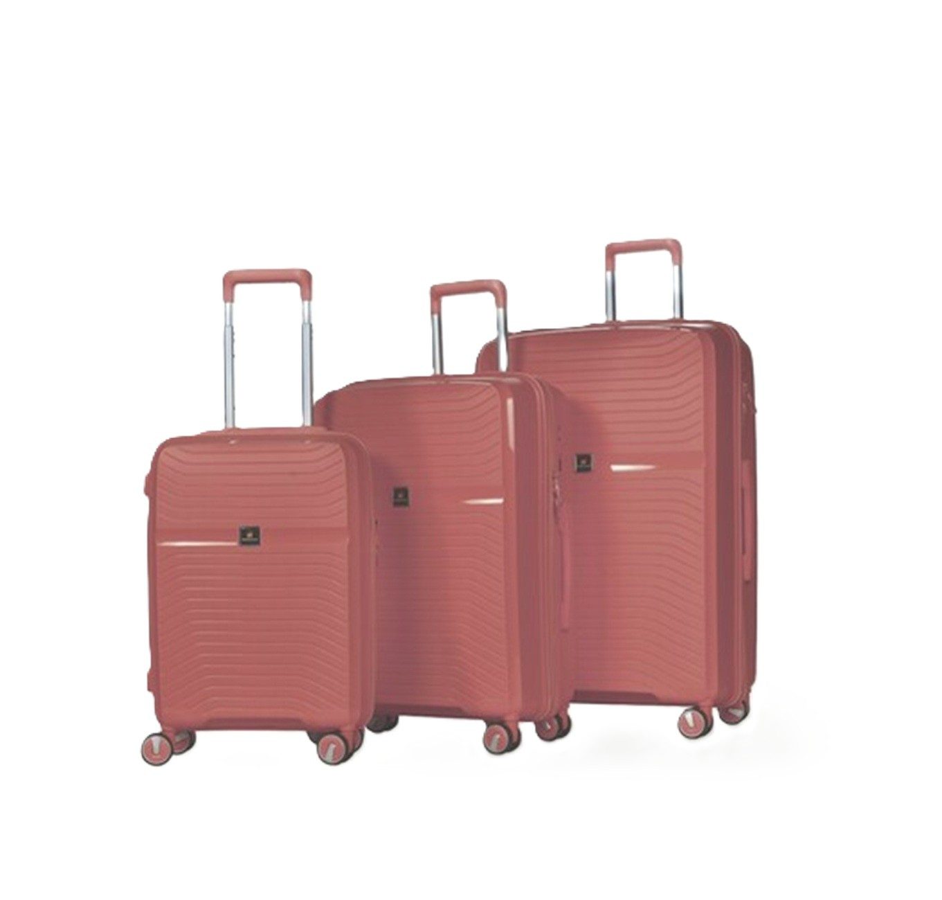 Hoffmanns Kofferset Kofferset 3-teilig in Rosegold - Hartschale mit 4 Doppelrollen, 4 Rollen, (3 tlg), mit 360°-Rollen, Sicherheitsschloss & Teleskopgriff