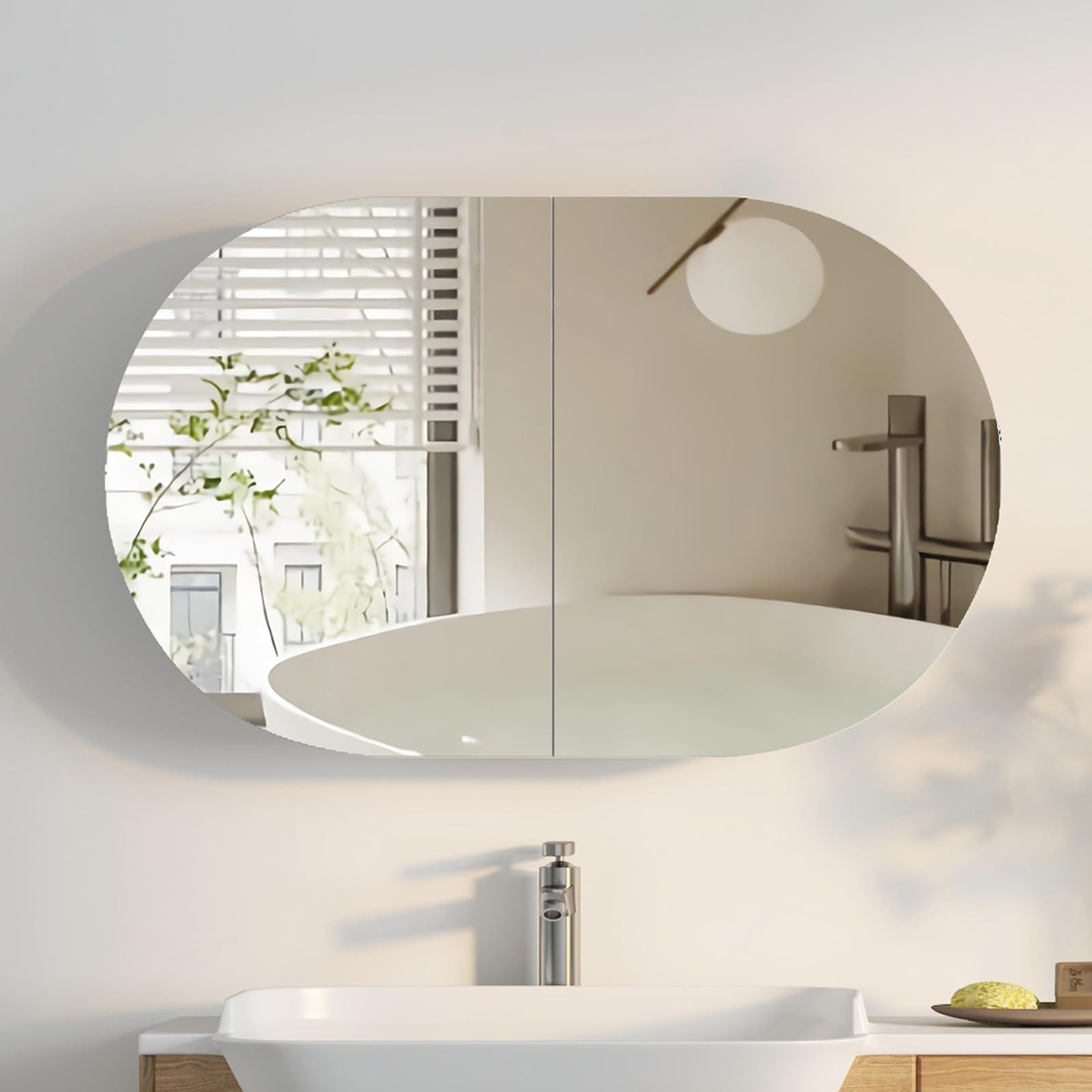 radelldar Spiegelschrank Bad mit Spiegel, 5 Fächer, hängend, 96x12x60 cm (1-St) Badschrank modern mit 3 festen Einlegeböden für Badezimmer