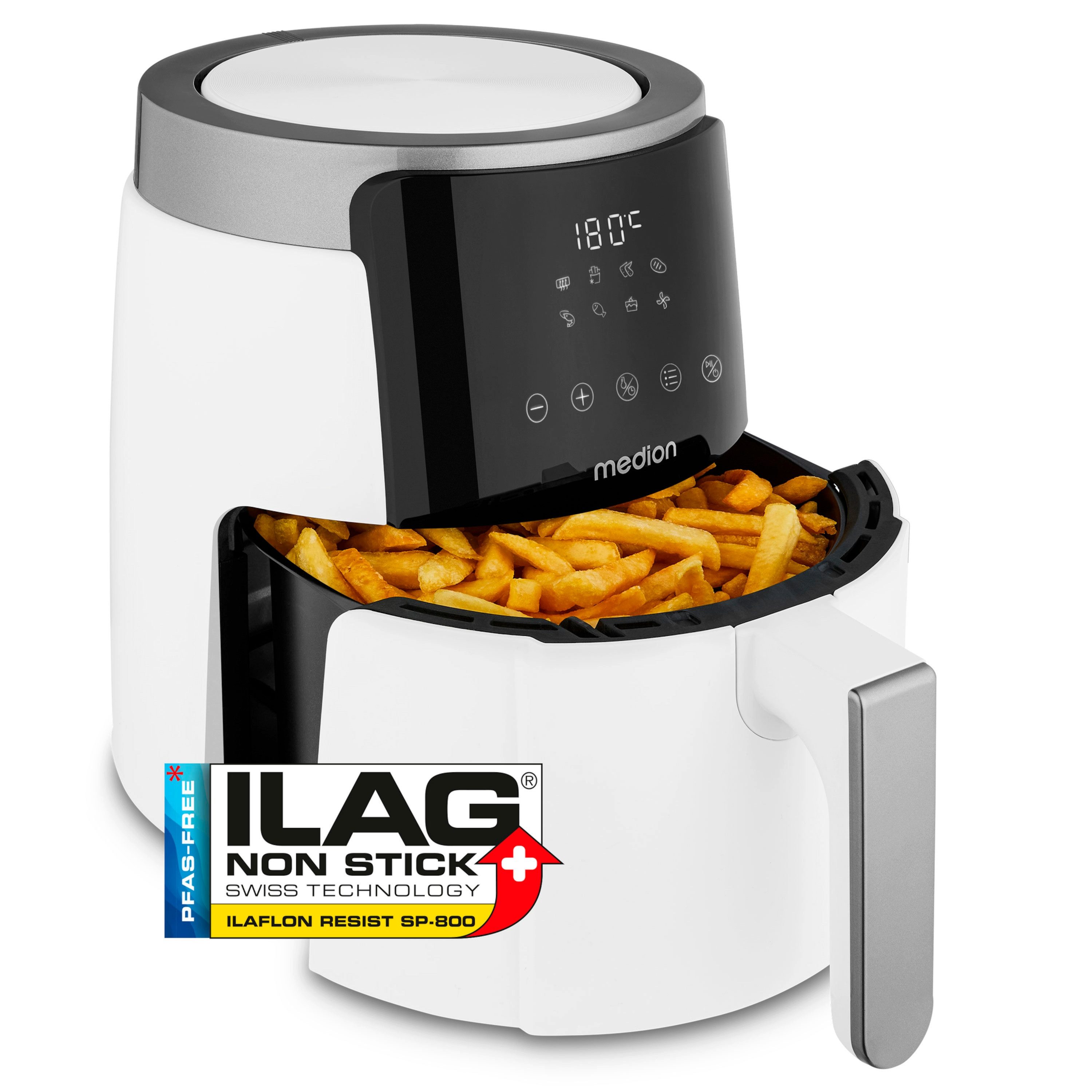 Medion® Heißluftfritteuse MD13030, 1500 W, 4,7 Liter, ölfreies Frittieren, 60 Min Timer, Antihaft-Beschichtung