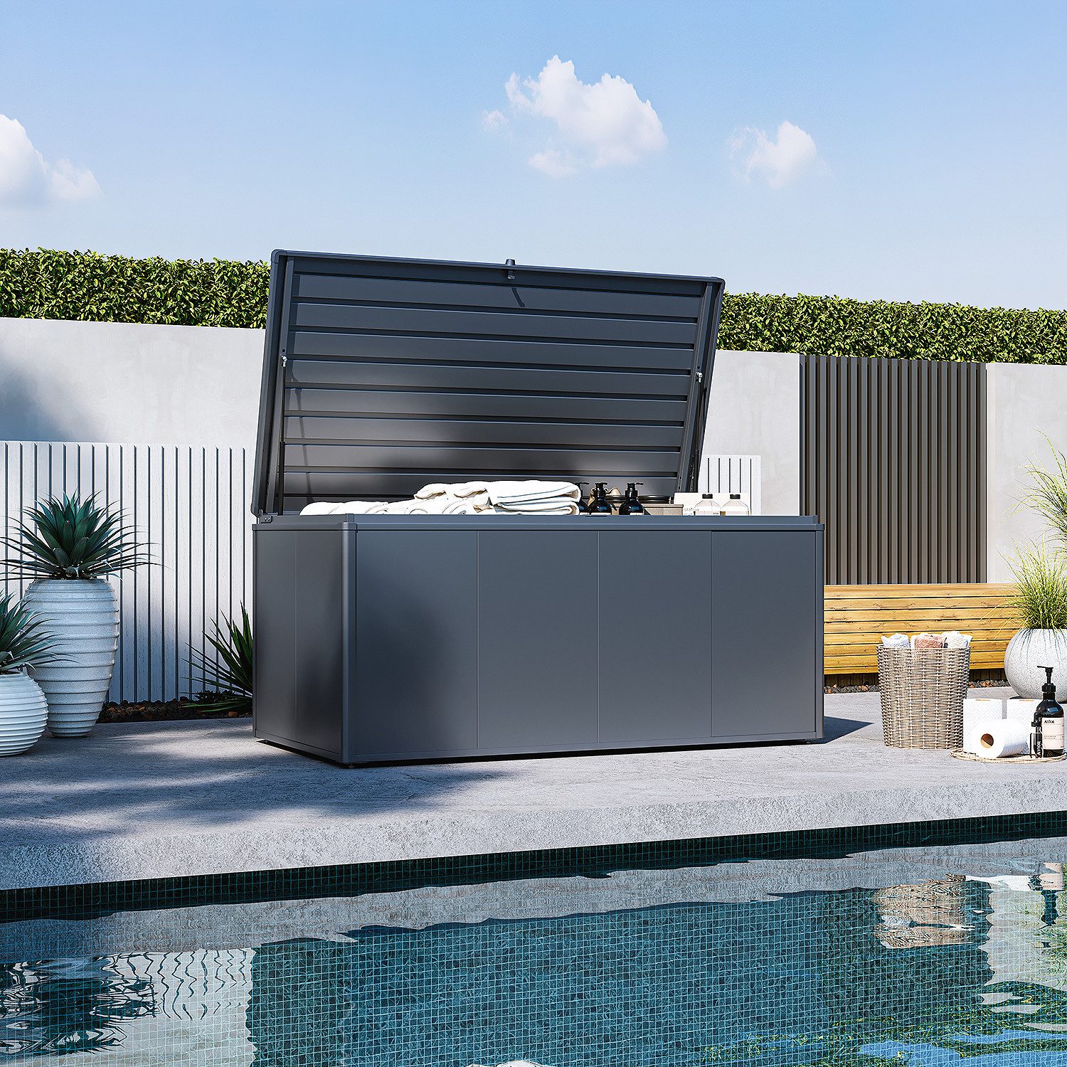 Weide Gartenbox Aufbewahrungsbox 1400 L aus verzinktem Stahl wetterfest in Anthrazit