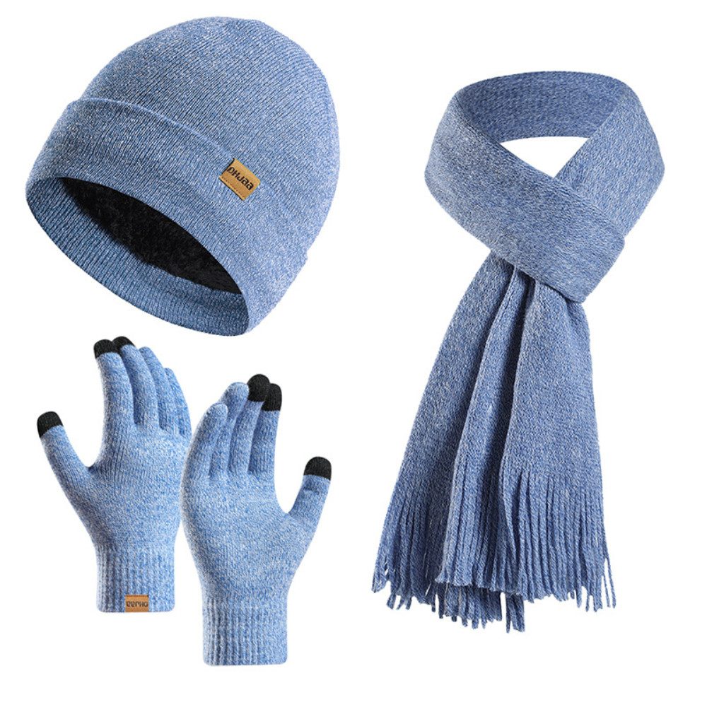 Blusmart Mütze & Schal Wintermütze-Schal-Handschuh-Set (Damen Herren, Gestrickte Touchscreen-Handschuhe) Beanie-Skimütze im 3er-Set