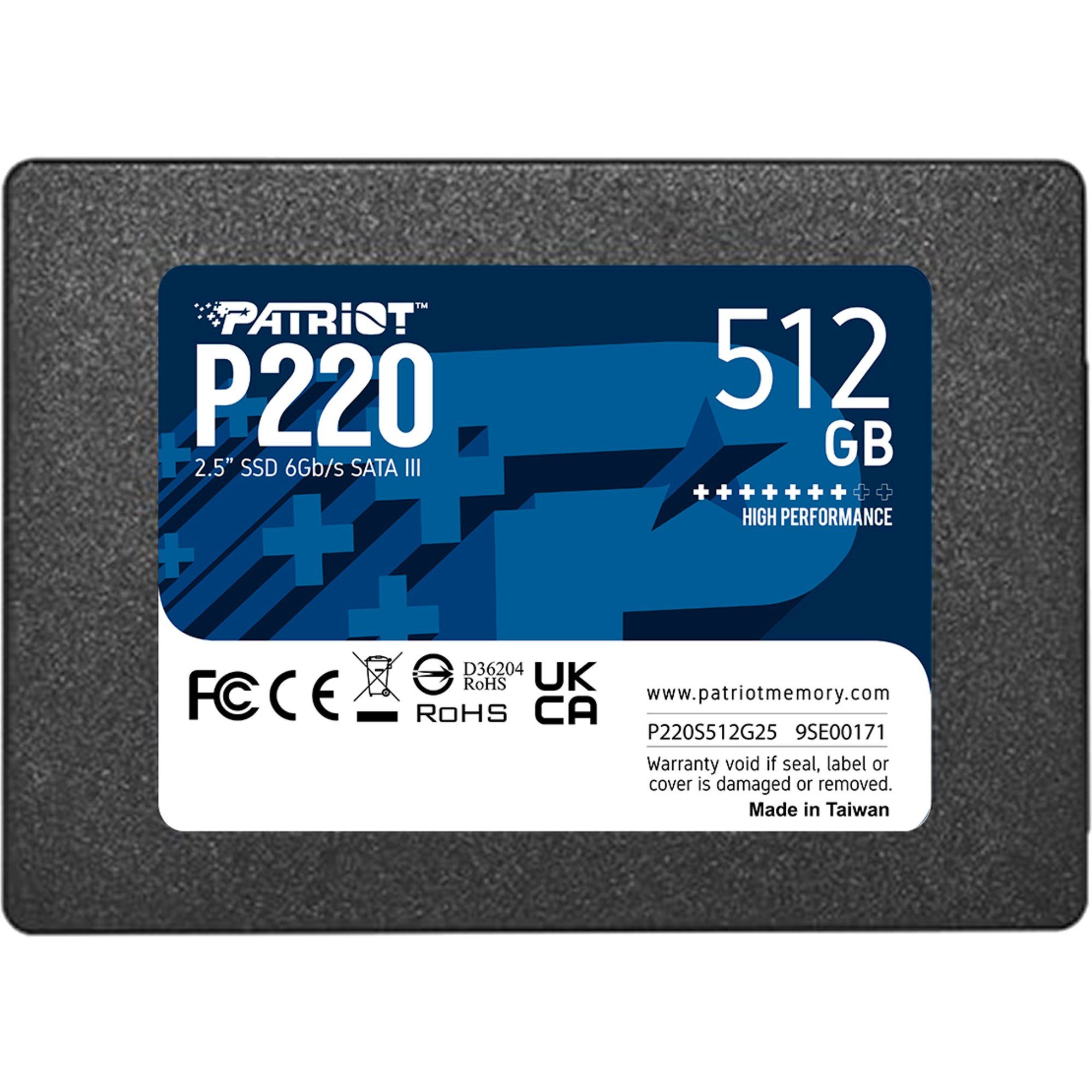 Patriot Patriot P220 512 GB, SSD, (SATA III 6 Gb/s, 2,5) SSD-Festplatte (512 GB) 2.5"