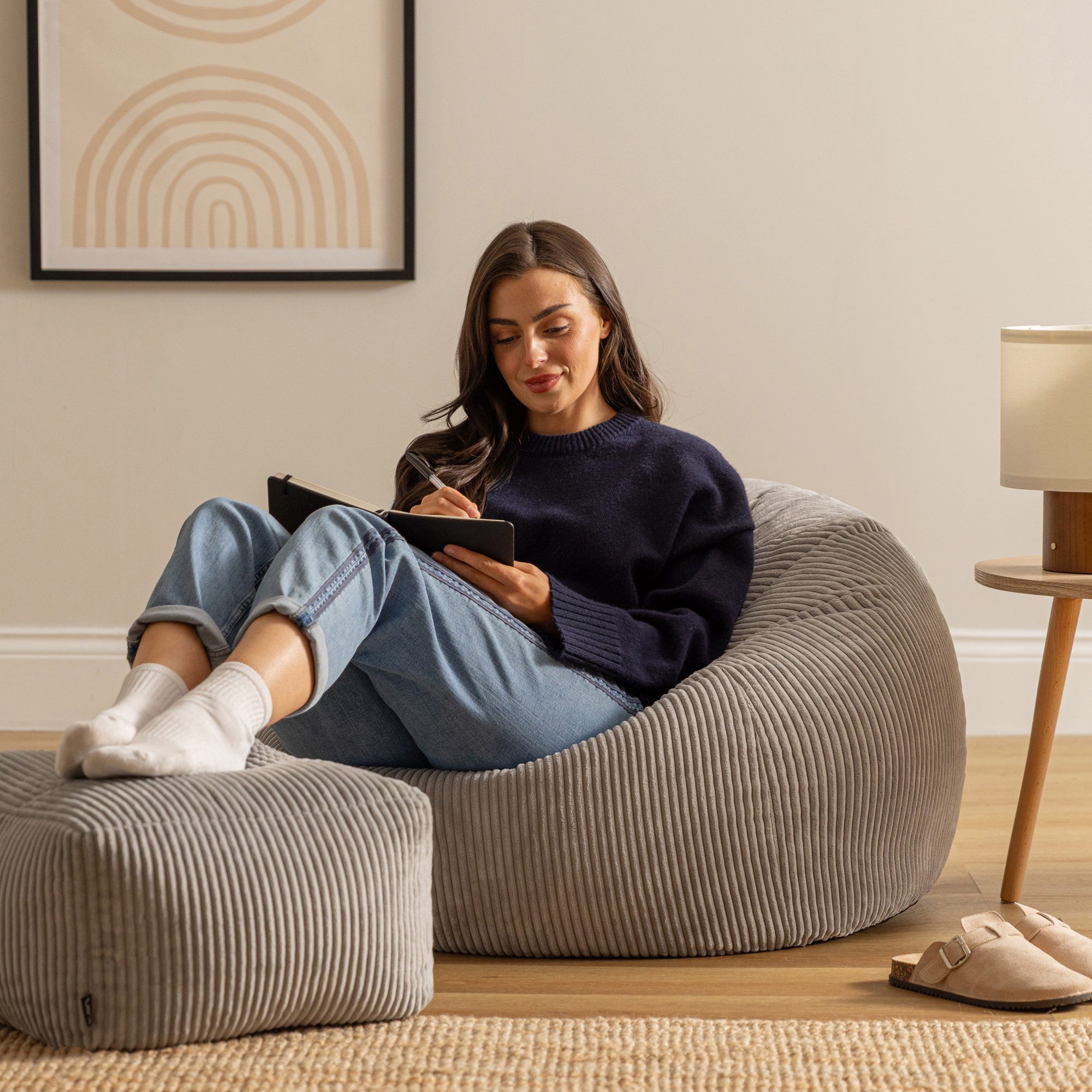 icon Sitzsack Erwachsene aus Cord „Kingston“ mit Hocker (Spar-Set, 1 x Sitzsack, 1 x Fußhocker), 85x50cm, Made in Germany, für Erwachsene & Kinder