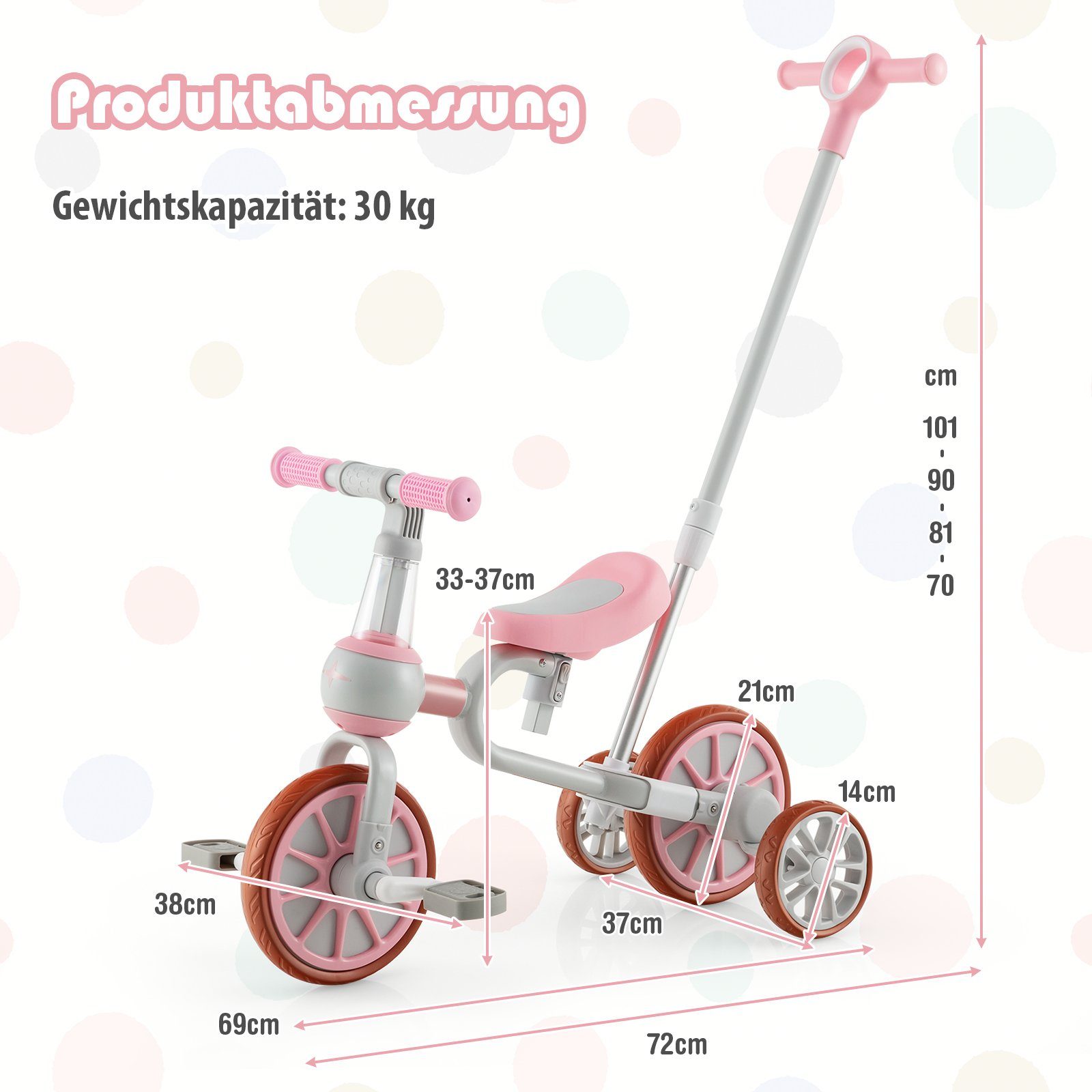 COSTWAY Dreirad 4 in 1 Laufrad, verstellbar, von 2-4 Jahren, bis 30kg