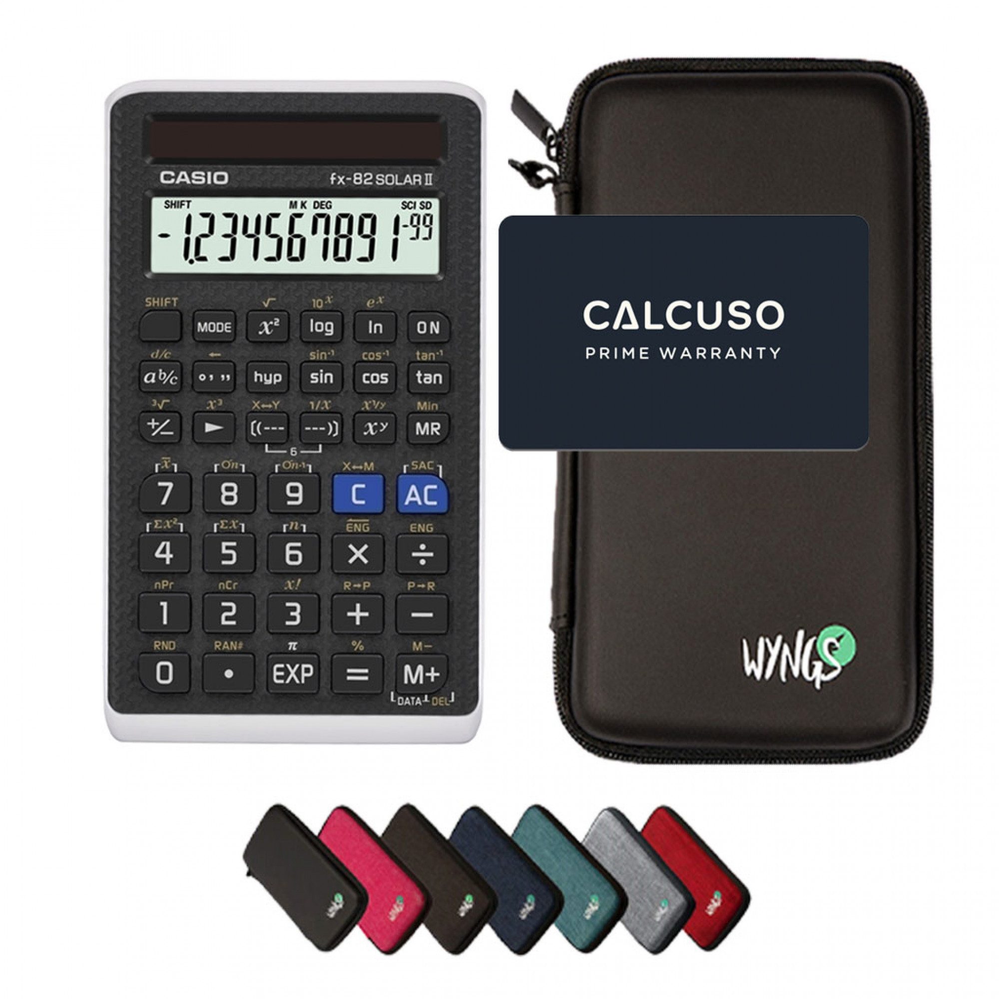 CASIO Taschenrechner Casio fx-82 Solar II inkl. WYNGS Schutztasche Schwarz