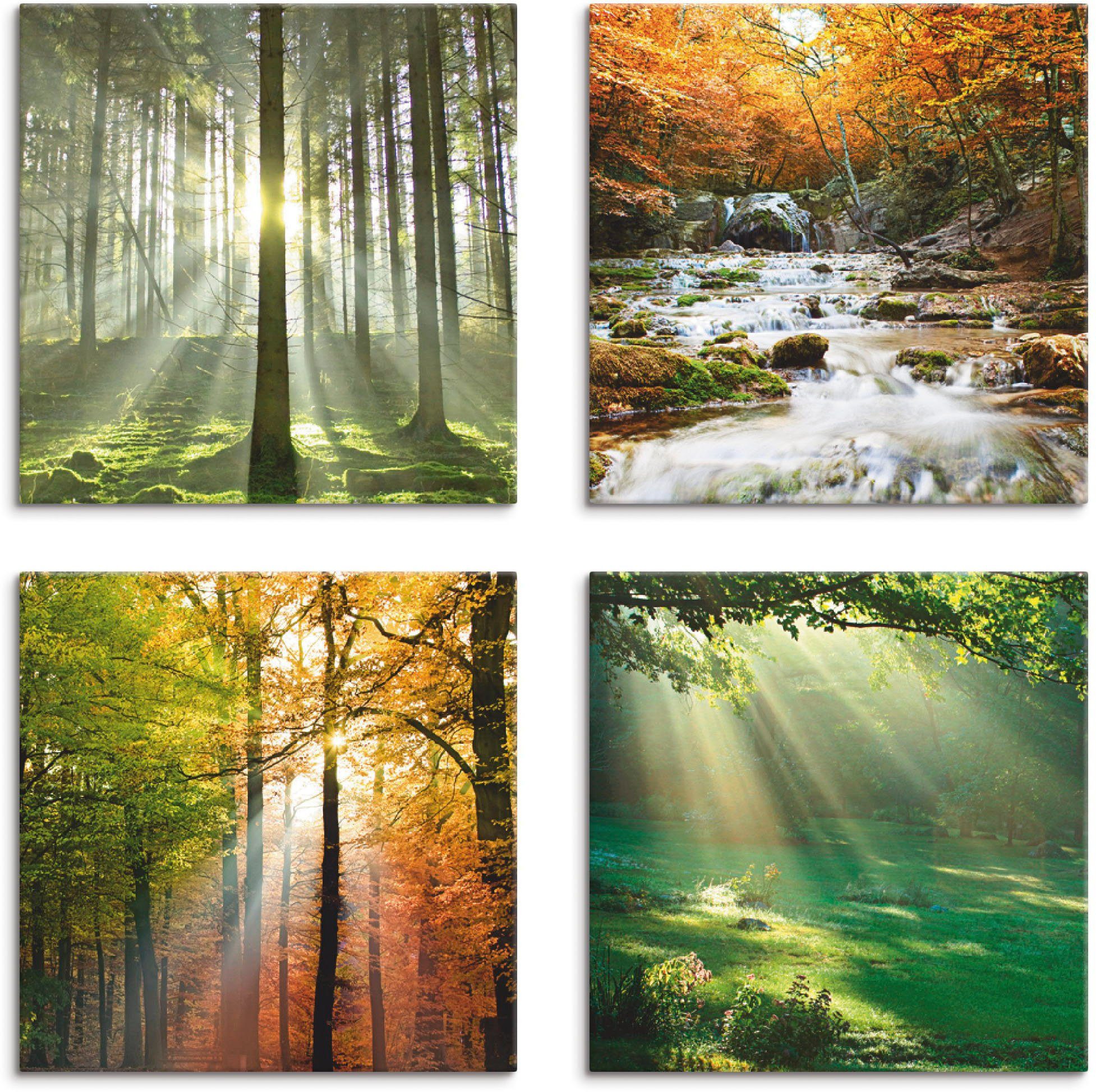 Wald Leinwandbild Set, (4 Artland verschiedene 4er Herbsttag, Wasserfall St), Wald Größen