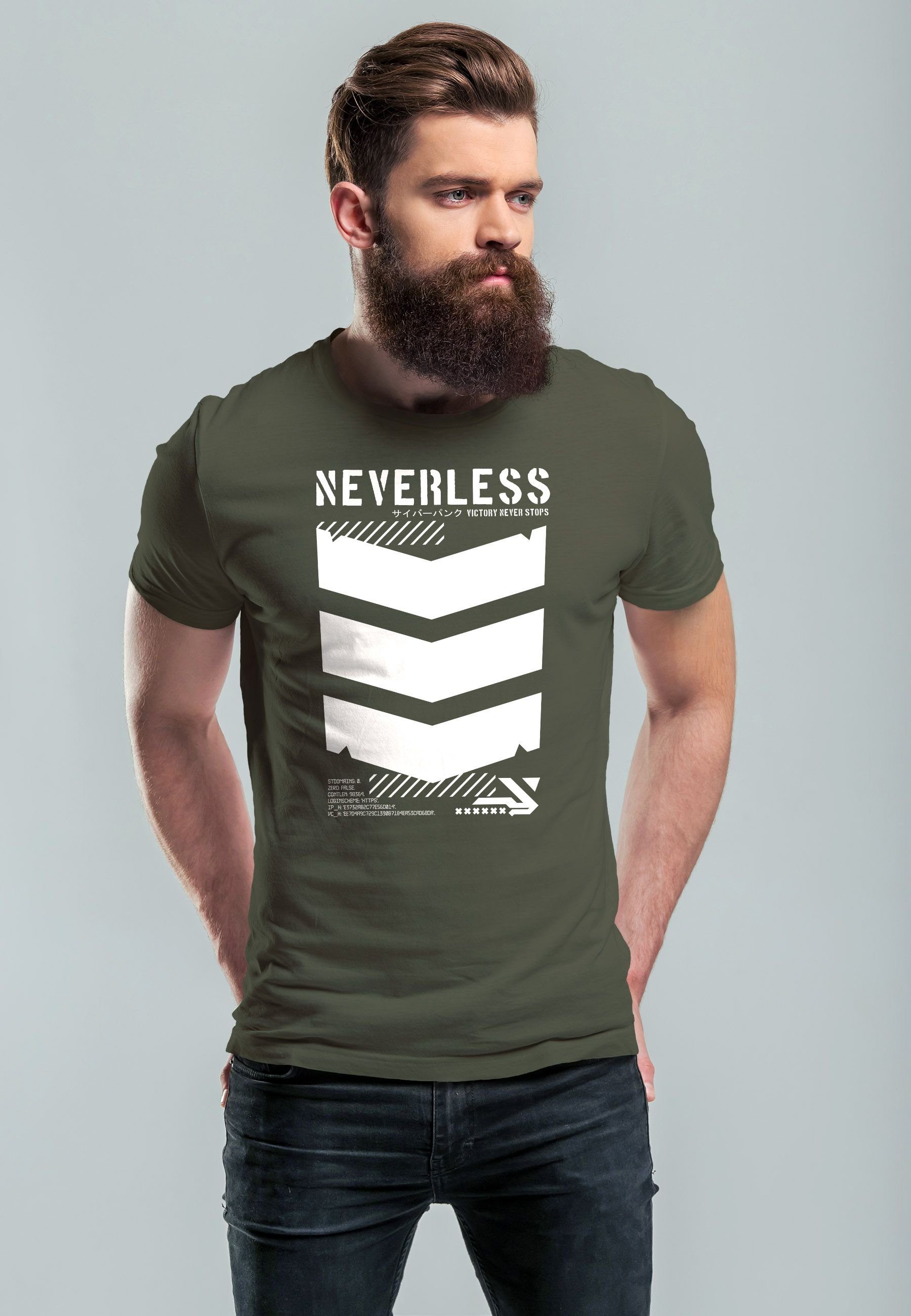 Neverless Print-Shirt Herren Trend Motive army Print T-Shirt Japanese Streetstyle Techwear Military mit Fas
