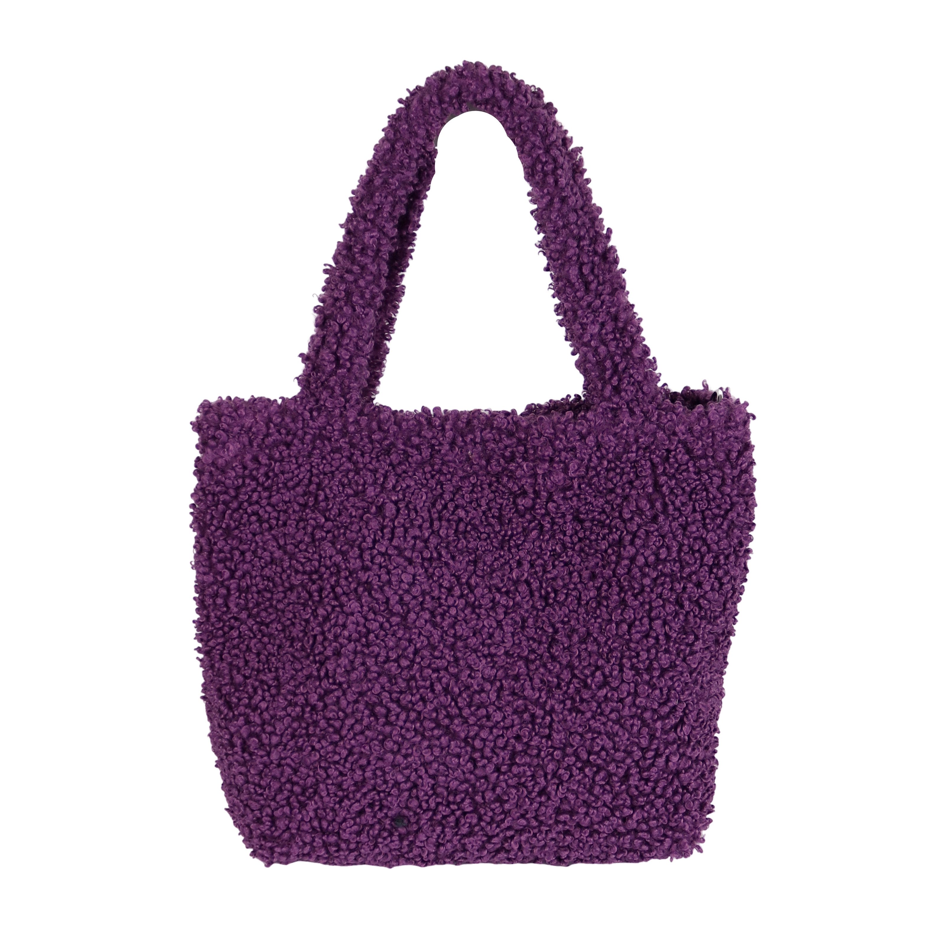 MIRROSI Shopper aus Kunstfell, Kunst-Teddyfell, Made in Italy, Beuteltasche, Tragetasche (33x36x11cm) mit viel Stauraum