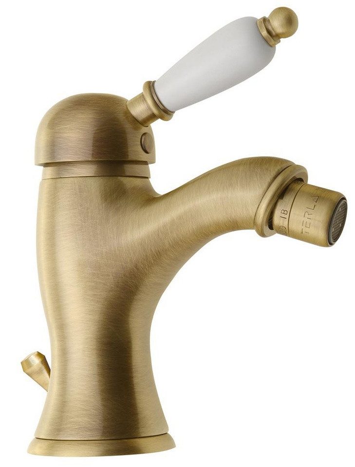 Sapho Bidetarmatur KIRKÉ WHITE Bidetarmatur mit Ablauf, weißer Hebel, Bronze Sapho-KI03BB