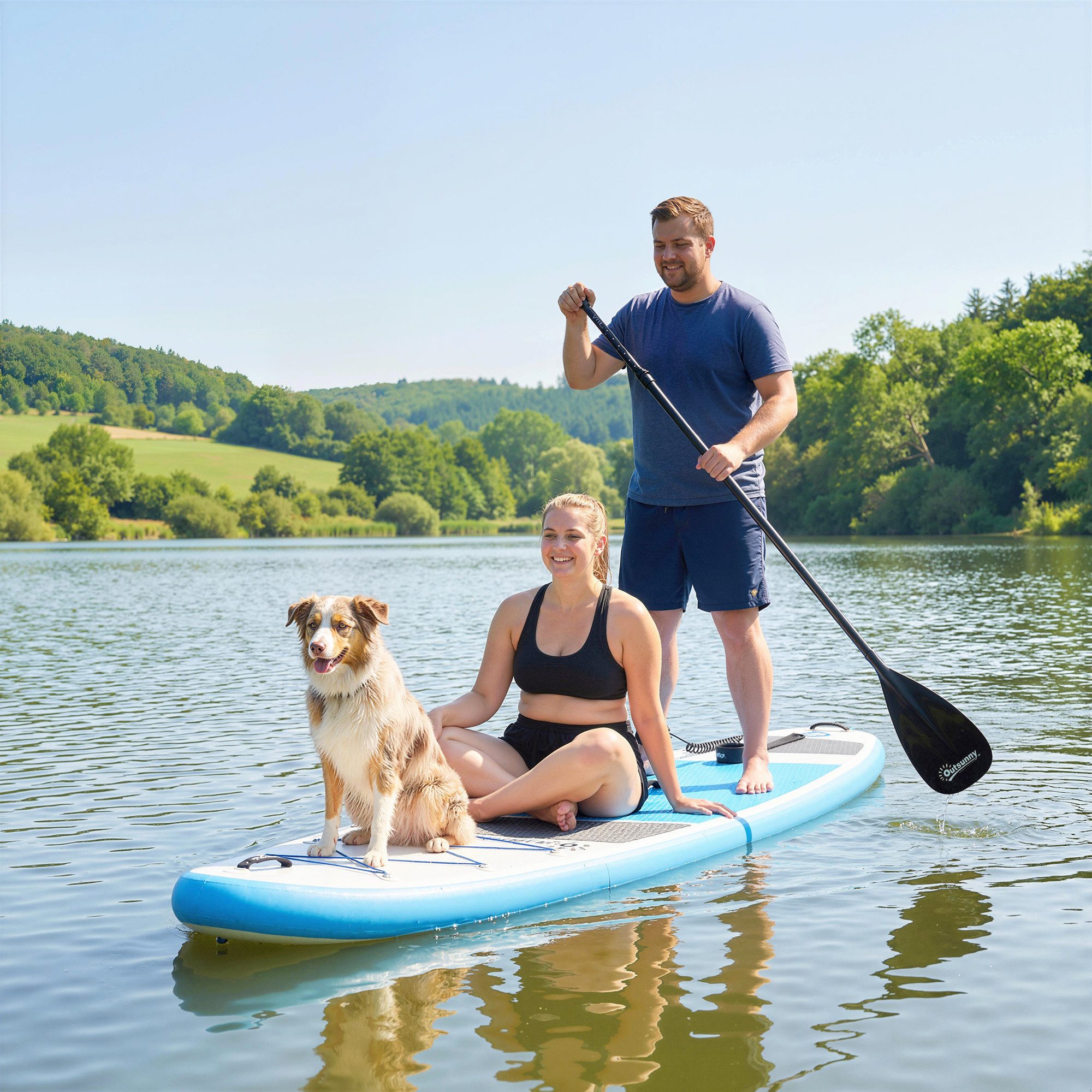 Outsunny Inflatable SUP-Board mit Verstellbares Paddel, Rutschfest EVA-Deck, SUP Board, (Stand Up Paddling Board, 7 tlg., Paddle Board), für Erwachsene