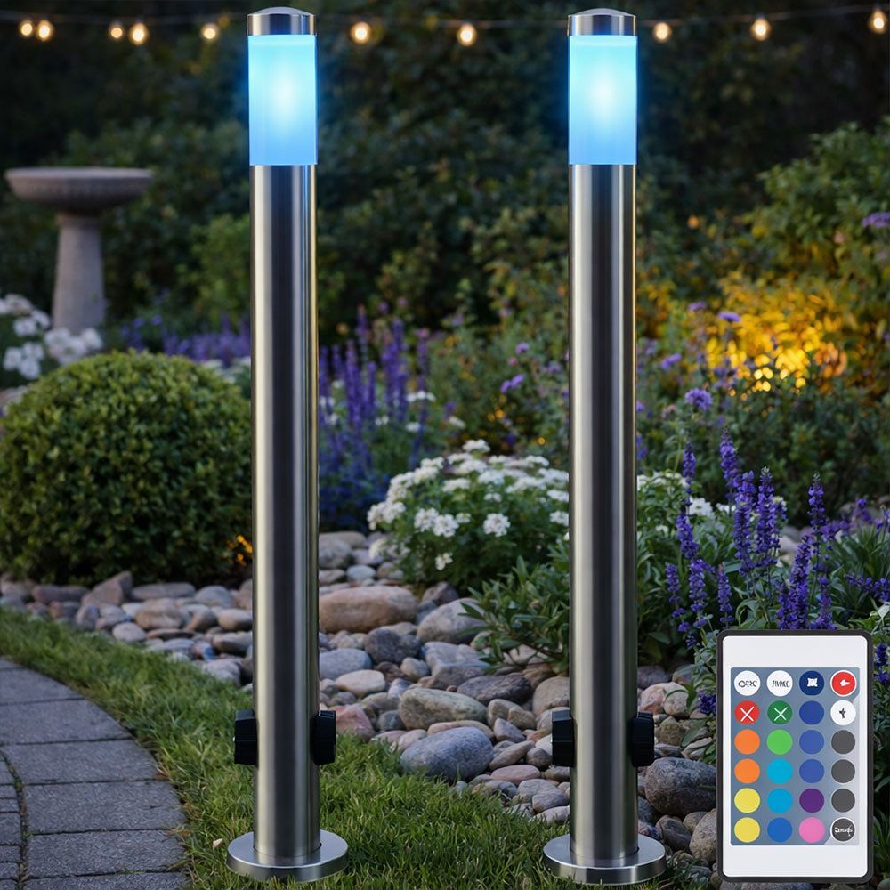GLOBO LIGHTING LED Außen-Stehlampe, Leuchtmittel inklusive, Warmweiß, Farbwechsel, Aussenlampe Steckdosen Außensteckdose RGB LED 2x